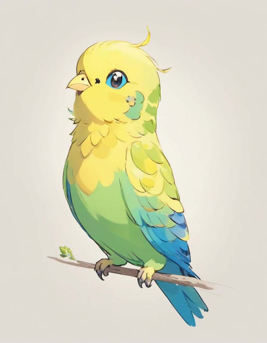 In this captivating illustration, a Budgerigar, affectionately known as a 'Budgie,' takes center stage in the unmistakable artistic style of Pokémon artist Sowsow. The Budgie's petite form is elegantly rendered, showcasing its dainty yet charismatic presence. Against a pristine white background, the bird's vibrant plumage becomes the focal point, a stunning burst of color that contrasts beautifully with the blank canvas.

The Budgerigar's slender body is adorned in a captivating combination of pastel blue and sunny yellow feathers, evoking a sense of cheerfulness and vitality. These feathers are meticulously detailed, with subtle shading and highlights that lend depth and dimension to each delicate feather. The Budgie's tiny feet grasp a miniature wooden perch, adding a touch of authenticity to the scene.

Its petite head is graced with a pair of lively, inquisitive eyes that radiate intelligence and curiosity. The beak, perfectly suited for cracking seeds, is finely rendered with a hint of a playful tilt. The bird's tiny crest, often raised in moments of excitement, adds to its endearing charm.

In this enchanting illustration, Sowsow's artistry captures not only the Budgerigar's striking appearance but also its lively spirit. Against the pristine white background, the bird's vibrant colors pop, making it a delightful and captivating subject for art enthusiasts and admirers of these charming avian companions. It's a celebration of the beauty and charm of the Budgerigar, expertly brought to life in the distinct style of Pokémon artist Sowsow."