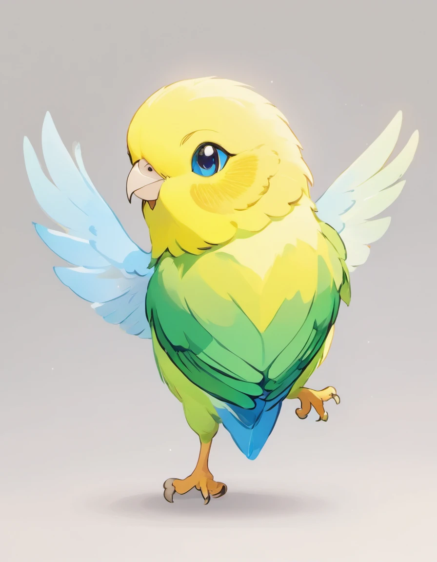 In this captivating illustration, a Budgerigar, affectionately known as a 'Budgie,' takes center stage in the unmistakable artistic style of Pokémon artist Sowsow. The Budgie's petite form is elegantly rendered, showcasing its dainty yet charismatic presence. Against a pristine white background, the bird's vibrant plumage becomes the focal point, a stunning burst of color that contrasts beautifully with the blank canvas.

The Budgerigar's slender body is adorned in a captivating combination of pastel blue and sunny yellow feathers, evoking a sense of cheerfulness and vitality. These feathers are meticulously detailed, with subtle shading and highlights that lend depth and dimension to each delicate feather. The Budgie's tiny feet grasp a miniature wooden perch, adding a touch of authenticity to the scene.

Its petite head is graced with a pair of lively, inquisitive eyes that radiate intelligence and curiosity. The beak, perfectly suited for cracking seeds, is finely rendered with a hint of a playful tilt. The bird's tiny crest, often raised in moments of excitement, adds to its endearing charm.

The Budgerigar's wings are outstretched in a pose that captures a sense of buoyant motion. The primaries and coverts display a mesmerizing gradient of blue and green, creating a sense of fluttering elegance. Each feather is a work of art, with a soft, almost velvety texture.

In this enchanting illustration, Sowsow's artistry captures not only the Budgerigar's striking appearance but also its lively spirit. Against the pristine white background, the bird's vibrant colors pop, making it a delightful and captivating subject for art enthusiasts and admirers of these charming avian companions. It's a celebration of the beauty and charm of the Budgerigar, expertly brought to life in the distinct style of Pokémon artist Sowsow."