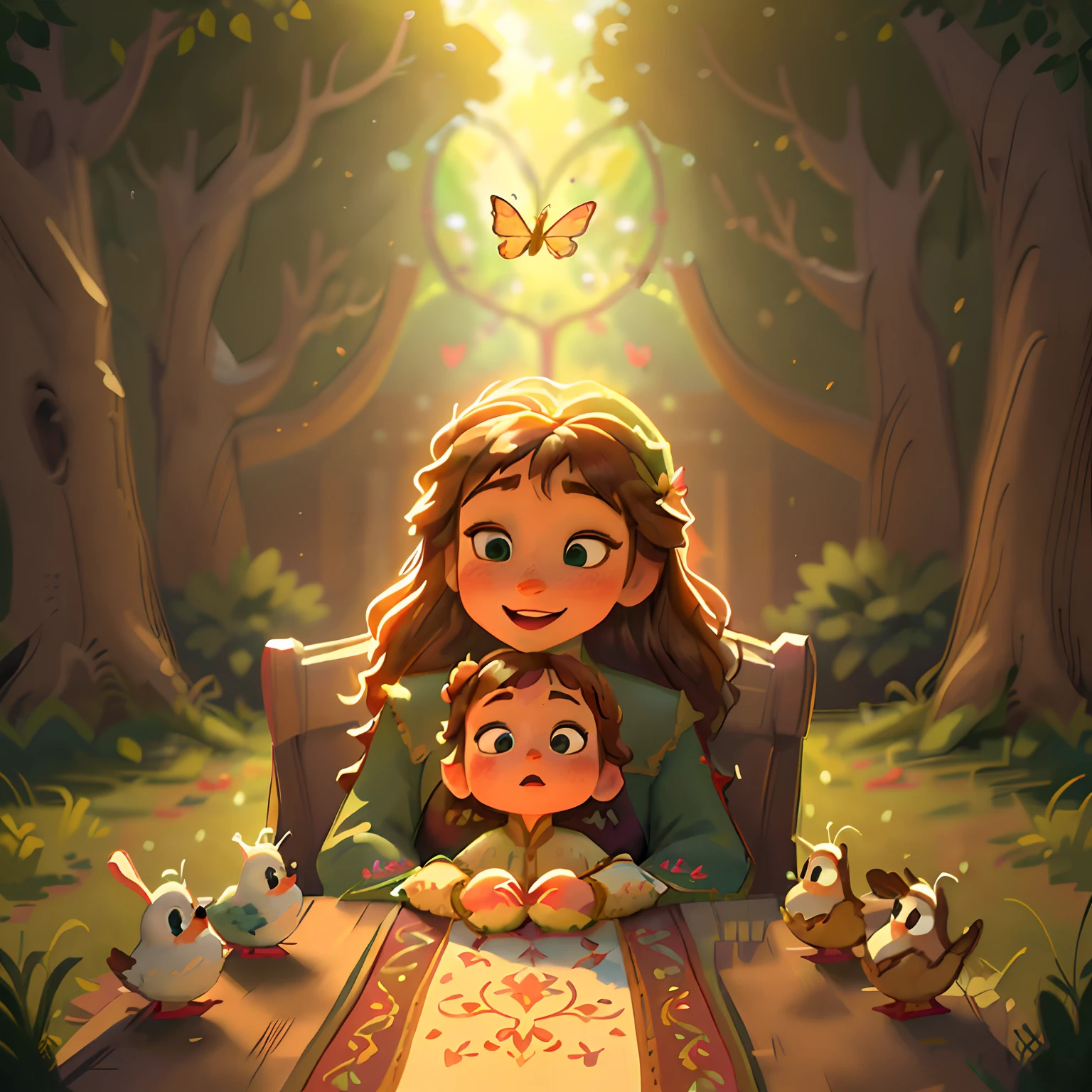 (high resolution: 1.2),Happy moment, medieval mother and 2 daughters, go shopping at village market, cheer, bunnies and duck, beautiful detailed eyes, lush green garden, long flowing hair, traditional medieval clothes, castle in the background, soft natural light, portrait, realistic colors, tranquil atmosphere, immaculate details, classic oil painting, antique style, a moment frozen in time, subtle brushstrokes, vibrant hues, serene expressions, bond of love between mother and daughters , graceful poses, sunlight streaming through the trees, meticulous attention to detail, expression of tenderness and care, impressive depth and scale, majestic architecture, storybook atmosphere, caring presence of the mother, sparkling jewels and headdresses, triumphant but tender, antique tapestries and decorations, floral motifs and embroidery, draped fabrics and textures, delicate lace and ruffles, sumptuous banquet table in the castle, playful interaction between daughters, jewel-toned stained glass windows, flowers blooming lushly, butterflies and birds flutter around, stories and mysteries revealed, an enchanting tale of love and family.