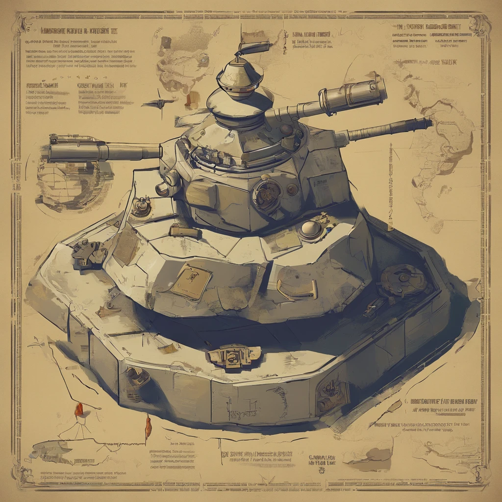 It is a turret that I will use for a tower defense game, it can shoot rapidly against enemies, it has a machine gun style mechanism, it has a style reflecting the 1950s USA
