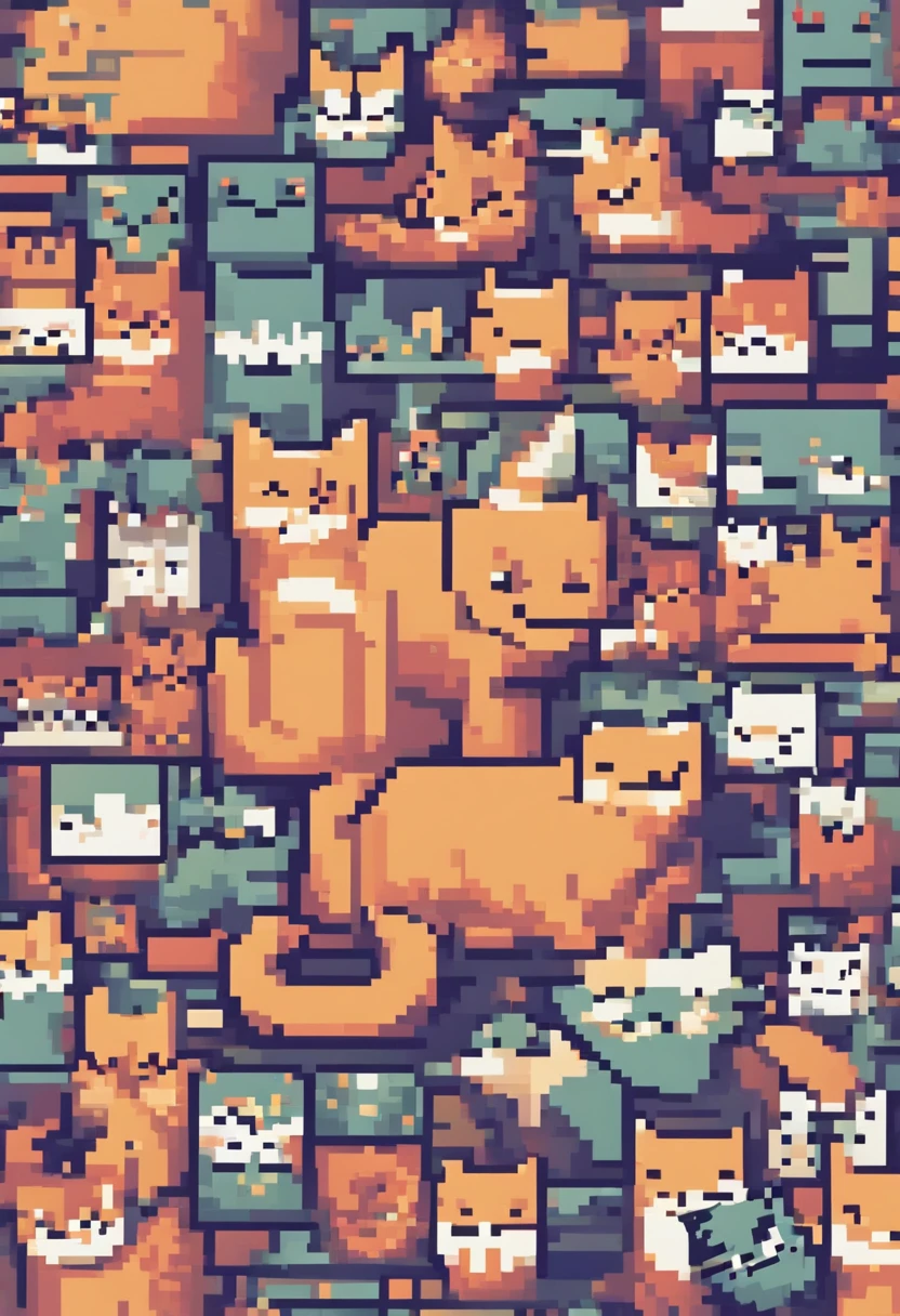 Pixel Art Cat. Cats. 3D pixel art 4K wallpaper. Incredible pixel art details. Pixel art. steam wave. Detailed Unreal Engine pixel art