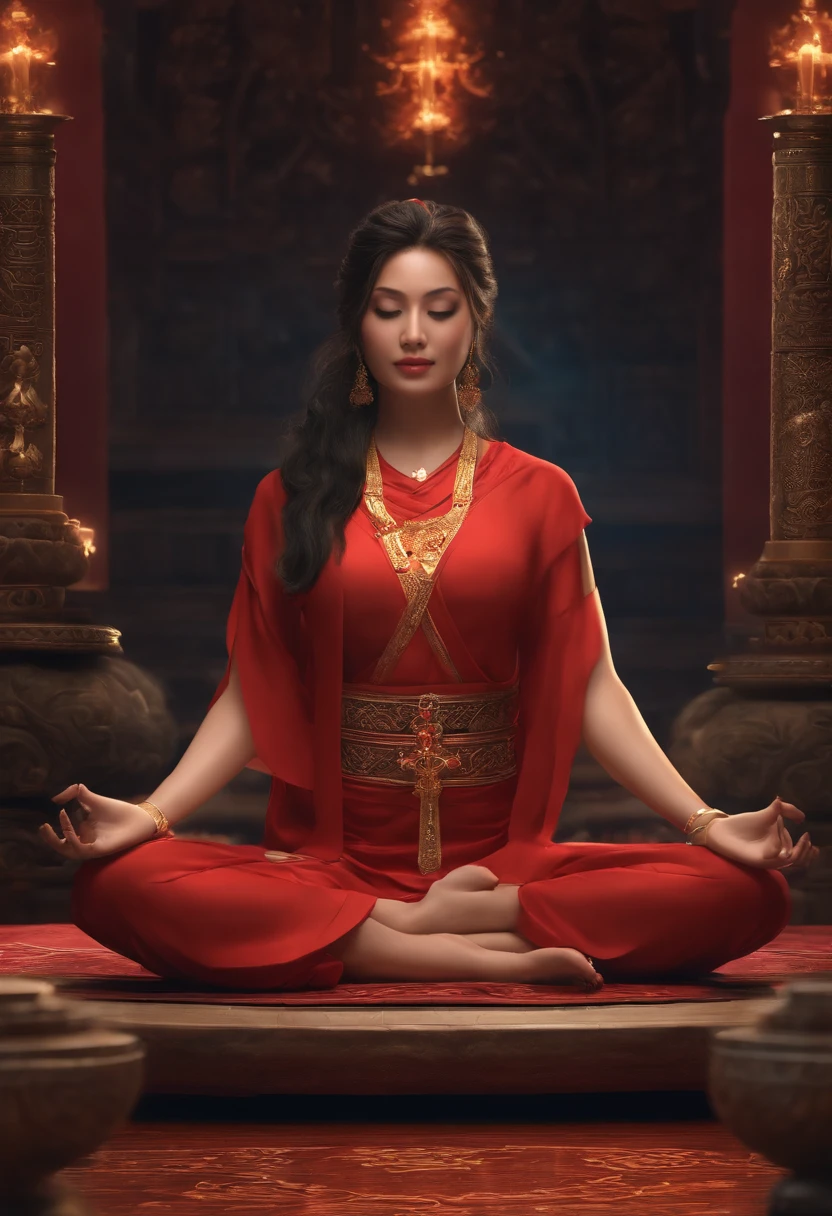 (Master parts:1.2),Best quality,Pisif,Taoist,(Meditation:1.1), soio,A sexy girl ,Meditation cross-legged, Sit on the altar, Floats,A MILF,Realistic