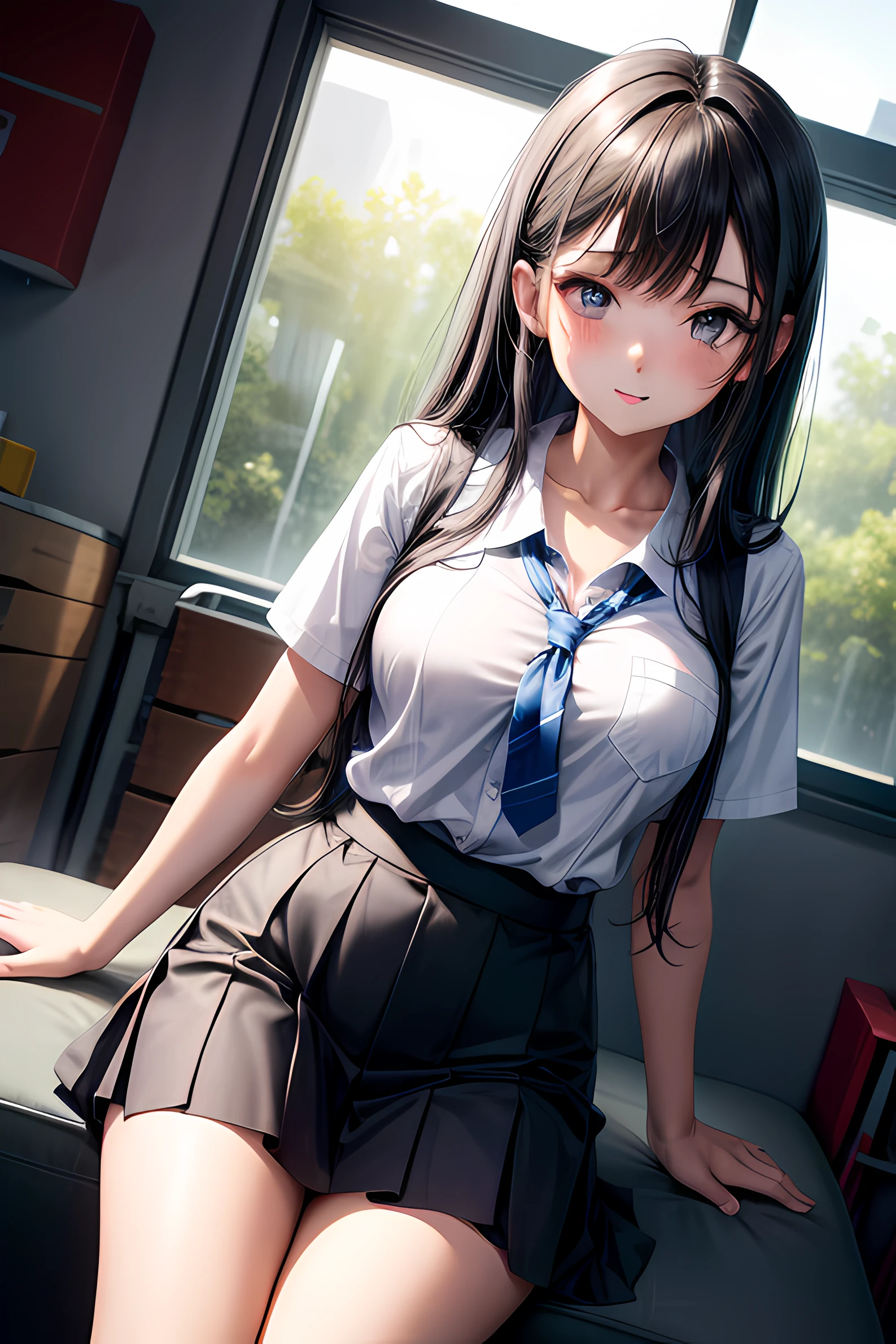 (masterpiece, best quality, highres, UHD, perfect pixel) 1girl, black hair, long hair, wallpaper, school girl