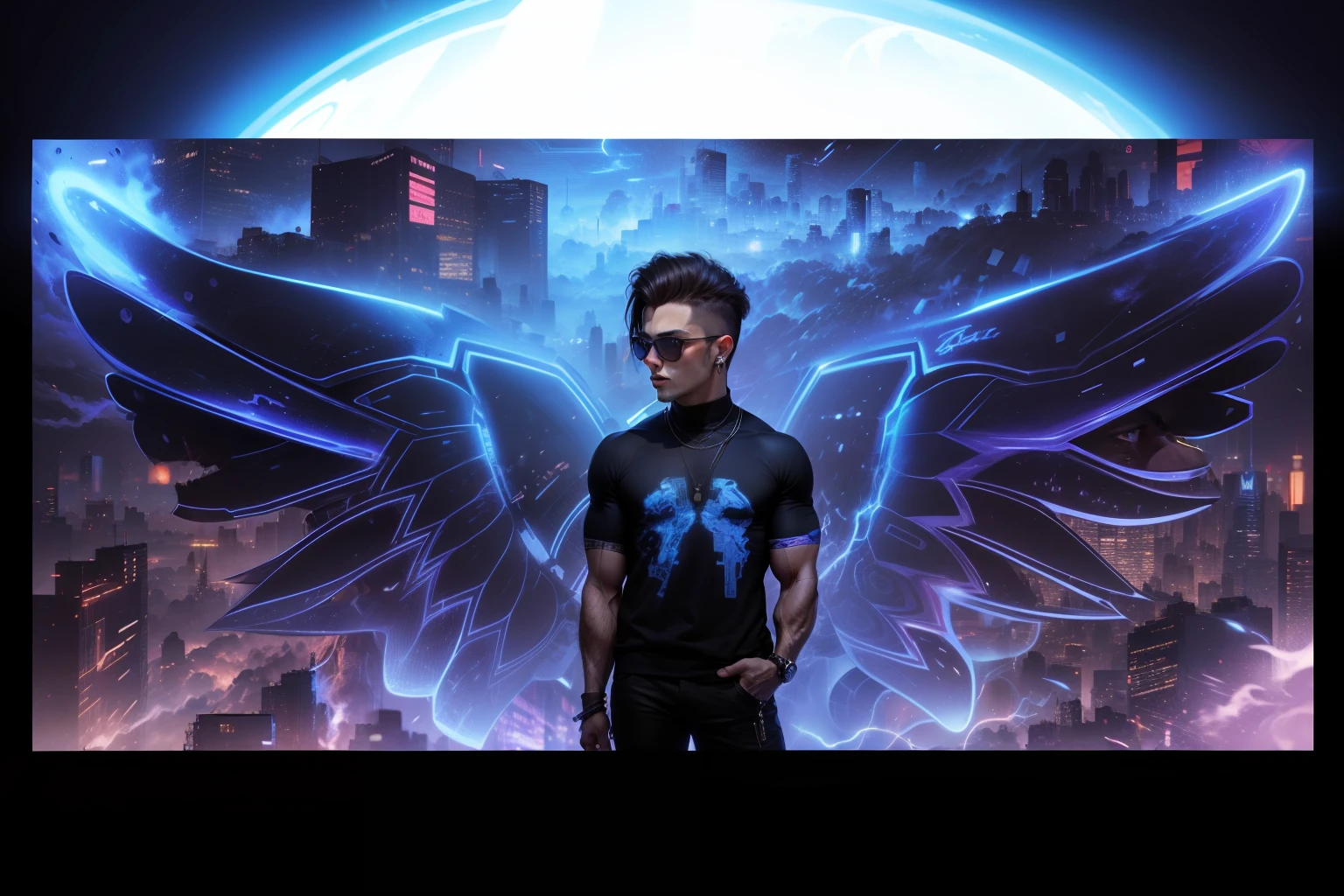Change background cyberpunk handsome boy, realistic face, 8k ultra realistic world handsome boy, bodybuilder ,