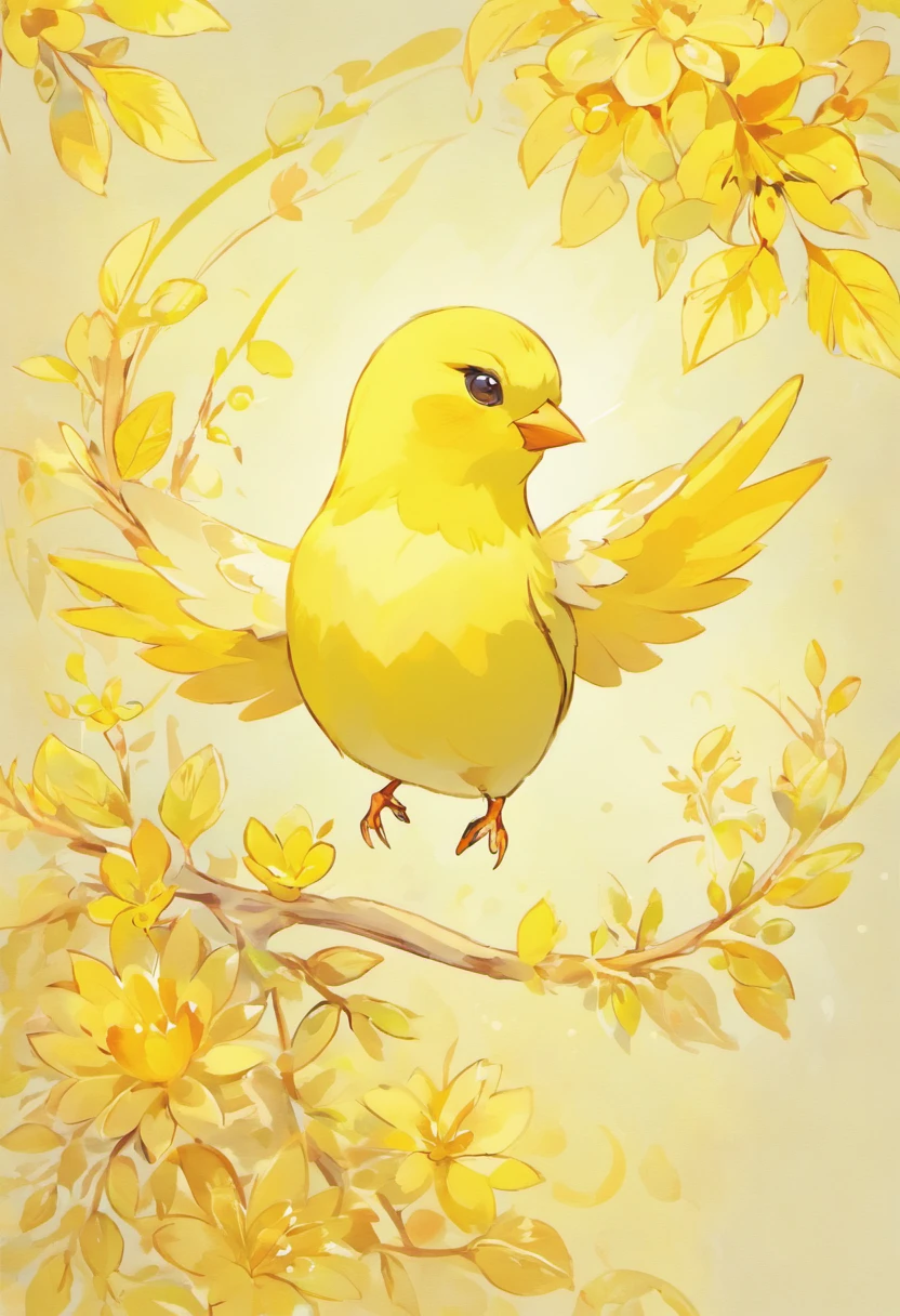 In this enchanting illustration, a vibrant Canary bird takes center stage, captivating the viewer with its radiant beauty and cheerful demeanor. Against a soft, pastel backdrop, the Canary's presence shines like a ray of sunshine, making it a delightful and heartwarming subject.

The Canary's petite form is rendered with precision and grace, capturing the essence of this beloved avian companion. Its plumage is a breathtaking symphony of color, featuring a vibrant shade of yellow that ranges from soft lemon to rich gold. Each feather is impeccably detailed, with a subtle iridescence that adds a touch of magic to the bird's appearance.

Perched gracefully on a slender branch, the Canary's posture exudes confidence and charm. Its tiny feet grip the perch with ease, showcasing the bird's natural grace and agility. The bird's head is adorned with a fine, pointed beak that hints at its adeptness in cracking seeds. Bright, expressive eyes radiate intelligence and a hint of playfulness, drawing the observer into the bird's cheerful world.

The Canary's wings, neatly folded, reveal flashes of soft, contrasting hues that complement its sunny disposition. These wings, often used to create melodious tunes, suggest the bird's readiness to burst into song at any moment. Its tail feathers are elegantly tapered, adding balance to the composition.

This enchanting Canary illustration captures not only the bird's striking appearance but also its lively spirit and captivating personality. It's a tribute to the Canary's role as a cherished companion, a symbol of joy and harmony, and a reminder of the simple pleasures of life. Against the gentle backdrop, this Canary shines as a radiant and heartwarming muse, sure to bring a smile to the faces of those who encounter its vibrant presence, not on a branch but feet are on the floor, the background is white,