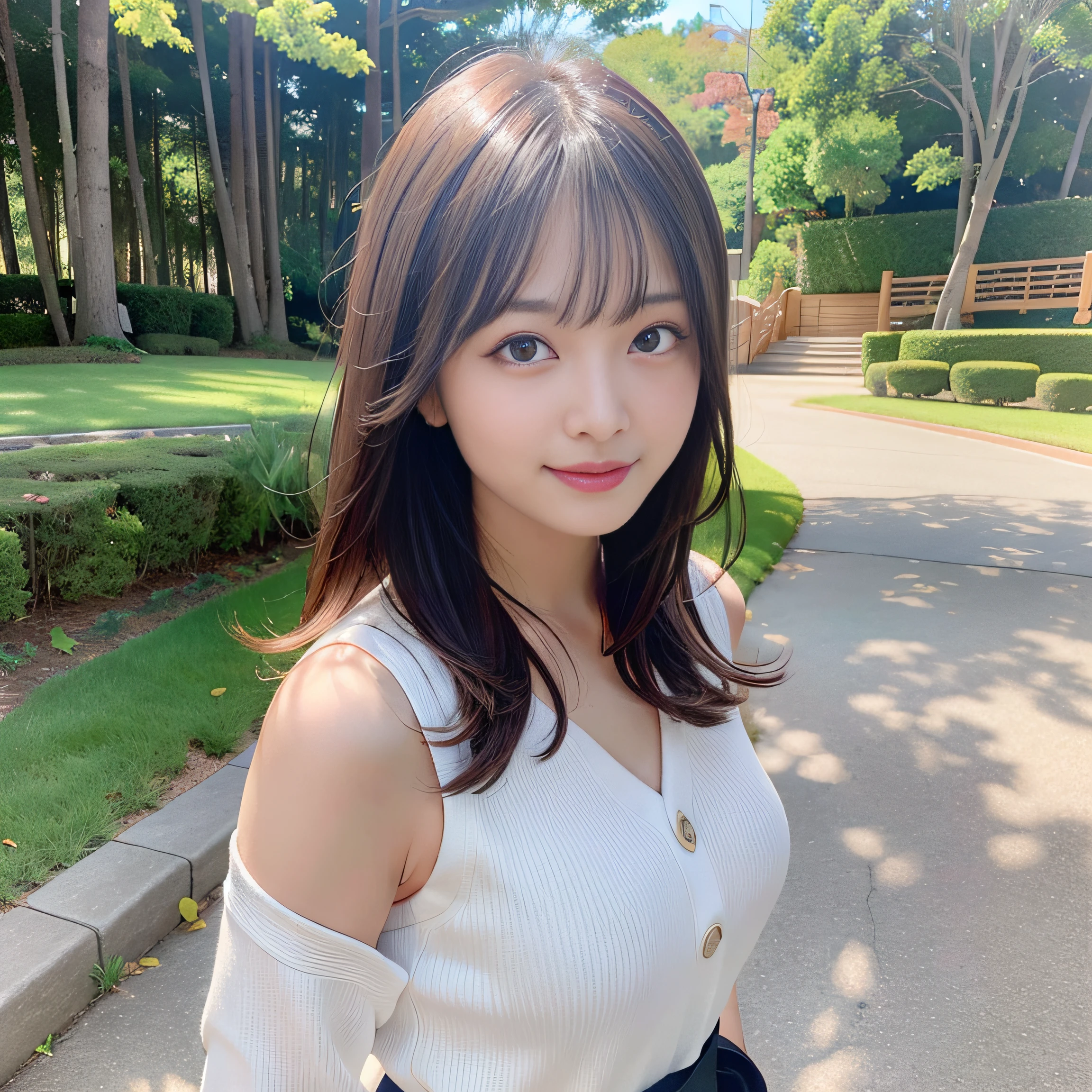 highest quality, shape, Very detailed, finely, High resolution, 8k wallpaper, 完璧なダイナミックな構shape, Beautiful and detailed, Latest fashion trends in Tokyo spring wear,Medium Hair, Small breasts, Natural color lip,smile,20-year-old girl、Midnight、Beautiful and elaborate face、Perfect and beautiful face、Slim face and figure,spread your arms wide,Big eyes,Take a photo with your face raised from below your knees、Small face、Beautifully detailed face、Perfect and beautiful double eyelids、big breasts