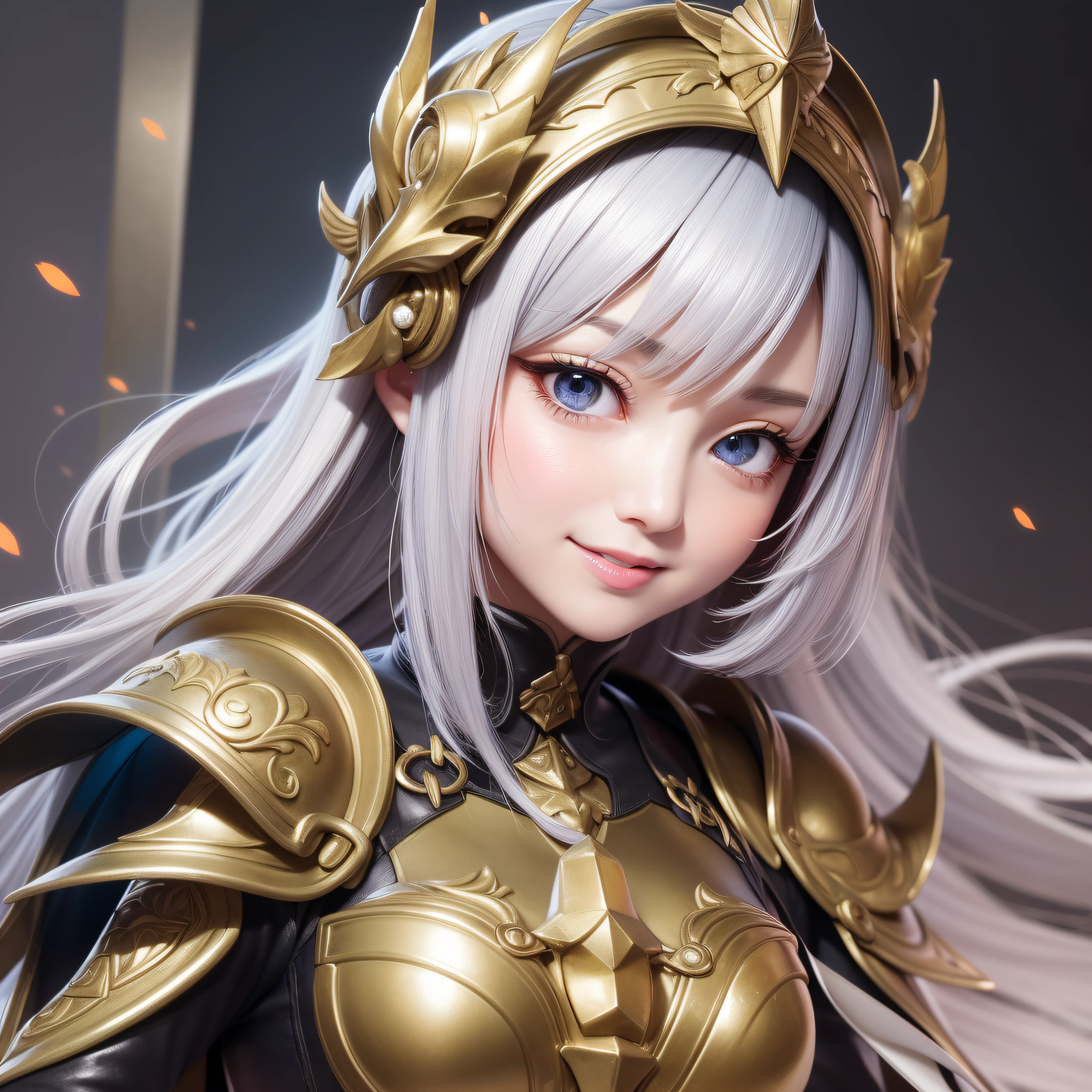 Armoured helmet、Armoured helmet、Close up of a smile with the corners of the mouth raised、Smiling Armor Doll、Armoured helmet、armor girl、Armor Costume、Cosplay、(realisitic、hight resolution)、(1 girl in)、armor girl、Do-Up Eye、Korean Girl、(Best Quality), (masutepiece), (1girl in), Solo, a beauty girl, Perfect face, dreamlikeart、Highly detailed airbrush art((Surreal))、Volumetric lighting、(top-quality)、The ultra-detailliert、(The composition of the movement:1.4)、Highly detailed colorful details、(Bright lighting)、dynamic compositions、Ray traching、The mirror reflects light、Shallow depth of field、ultra-detailliert、mixing  exposure、nffsw、Her eyes are shining、Her face is full of anticipation and courage、A smile appears on the lips of a girl。 At the rear、The sun is slowly tilting to the west。