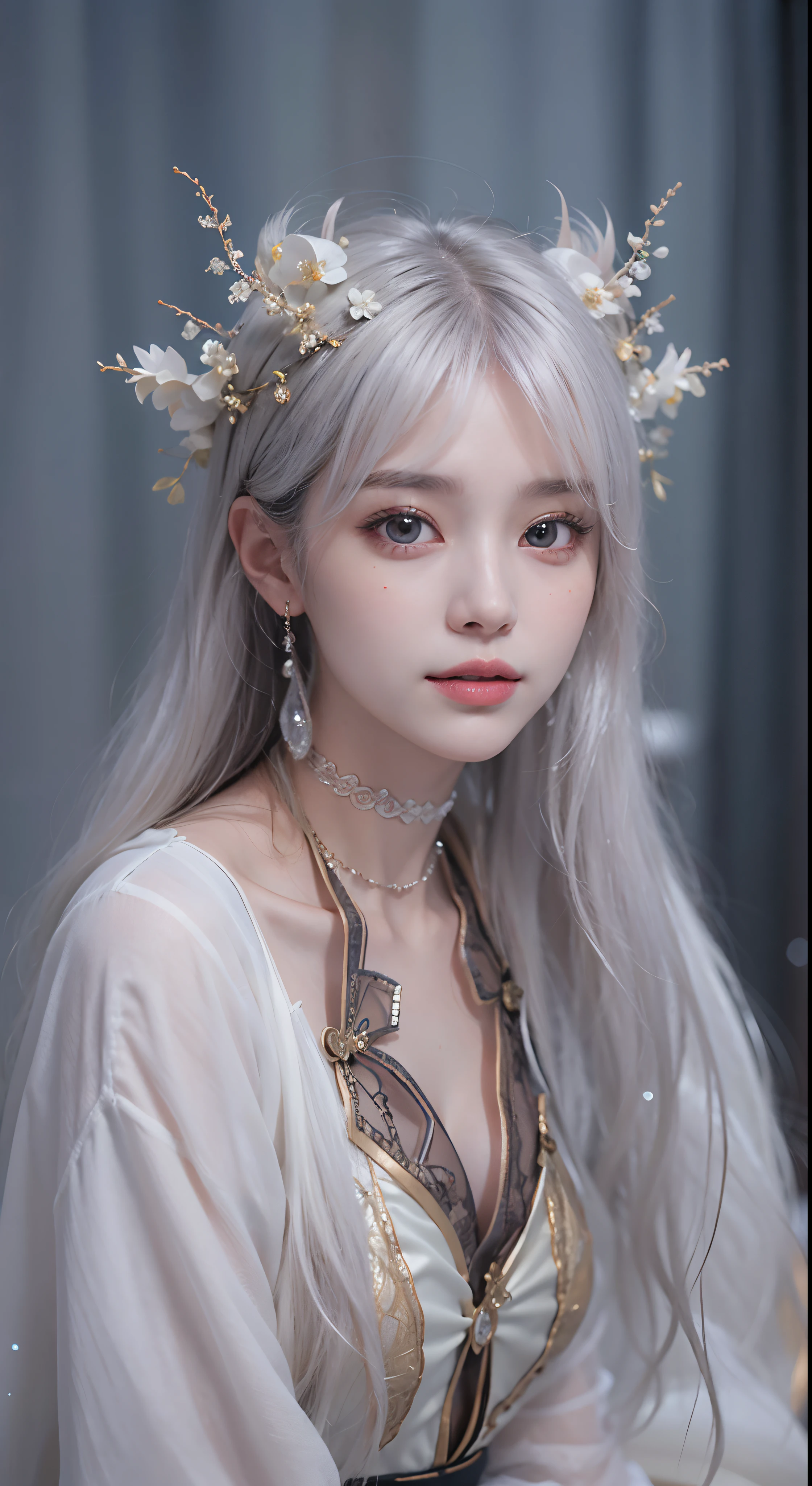 Best Quality Detail:1.2, realisitic, 8K UHD, hight resolution, 1girl in:1.2, The ultra-detailliert, High quality textures, intricate detailes, detaileds, Very detailed CG, High quality shadows, Detail Beautiful delicate face, Detail Beautiful delicate eyes, depth of fields, Ray traching, in her 20s, ((White hair))、(Cute smile)、Pretty Kpop Girl, Korean Urzan Face:1.1, Slender face, ulzzang -6500-v1.1:0.6, pureerosface_v1, gloweyes, teak, Glossy lips, perfectbody, a choker、 Brown hair、poneyTail:1.1, Street, Particle, look at viewr, Photorealsitic:1.4, ultra-detailliert, photos realistic, 4K 8K UHD Full Color RAW Photos, Fuji Film(Medium format:1.2), Hasselblad:1.2, Carl zeiss:1.1, Incredible dynamic range photography(UTIL_Art by Smoose-768:1.1), hight resolution, High pixel count, clear details, crisp image, Natural color reproduction, Noise Reduction, High fidelity, qulity, Software Improvements, Upscaling, Optimized algorithms, Pro-level retouching、(a choker)、Natural color reproduction、(Brown eyes)、(White hair), (short-cut)、(Pattsun bangs)、(bangss)、 Shiny hair、Description beautiful delicate hair、(Lustrous skin)、(long-sleeve)、corsets、long skirt、(snowscape)、(Falling snow)、