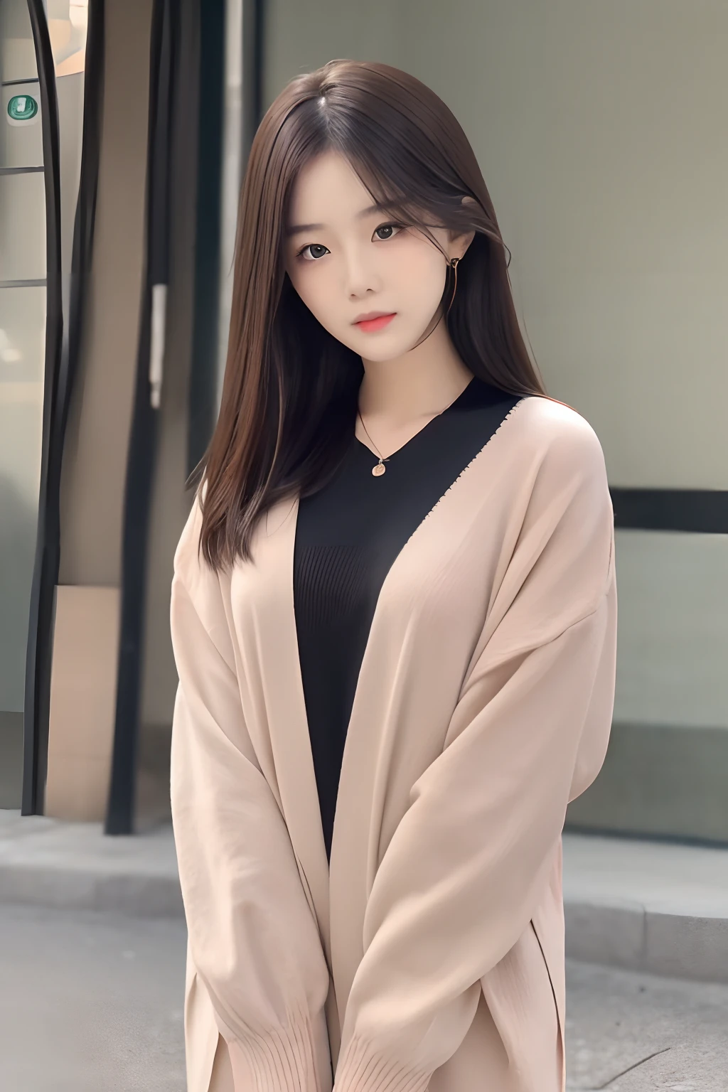 (in 8K,realisticlying,extra detailed face,poster for,动态照明,street snap,full body Esbian,tmasterpiece,optimum) spring outfit。onepiece。Soft light illuminates the street photo girl。Her long black hair was scattered over her shoulders、Reflecting her fair skin,It seems to reveal a natural blush。She is slender and、Thin eyebrows,deep eye,Exudes kindness and intelligence。In terms of makeup,She chose light makeup,Natural and feminine。Her skin looks very transparent,As if there were no flaws。Eye makeup is sophisticated and bright,She outlined bright eye sockets with pale pink eyeshadow,Next、Use thin eyeliner、Outline the contour around the pupil,Finally, Apply a thick layer of mascara,She chose stylish and simple clothes。Fashion taste and youth々vitality,Attracts the attention of countless passers-by。