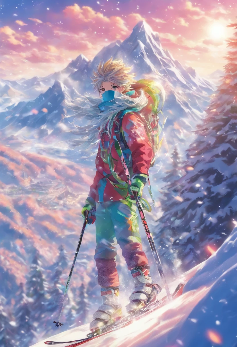 The mountains are World of silver, the sun is shining and the skis wind down fast, Is it powder snow or dancing mist that flies?