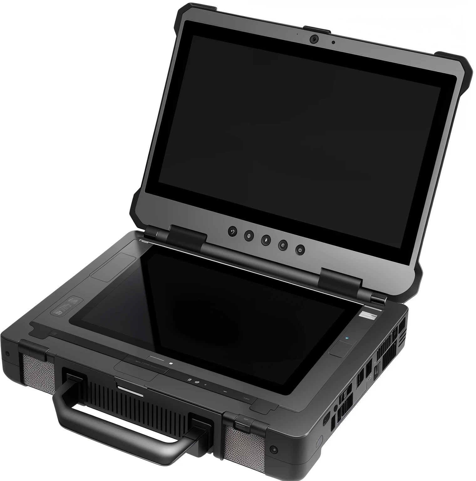 Laptop close-up，There is a screen on it, full device, Full front view, Full view, full - view, full-body view, High-resolution scanning, digital art h 9 6 0, Full body view, ultra view angle view, H 8 0 0 C 1 0. 0, front portrait, full - length view，Suitable for outdoor field use