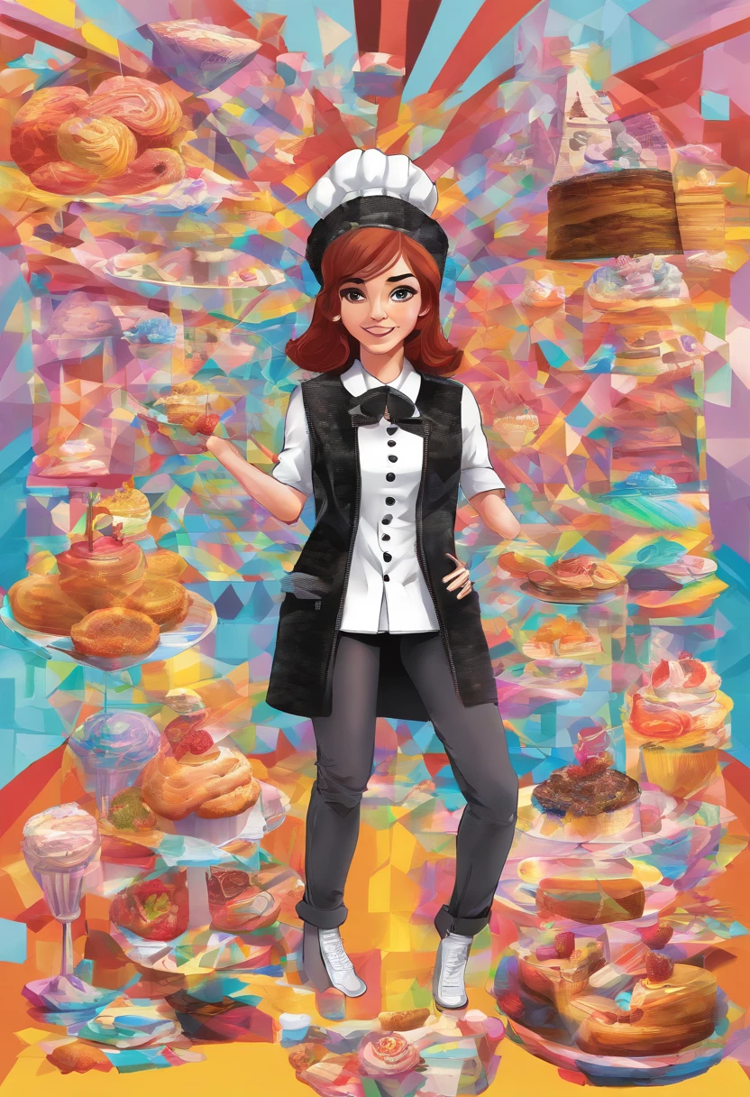 (woman pastry chef), (best pose), (best angle),(better expression), Eduardo Kobra acolchoamento ,multidimensional geometric wall PORTRAIT, arte, Chibi,Yang08k, lindo, Colouring,