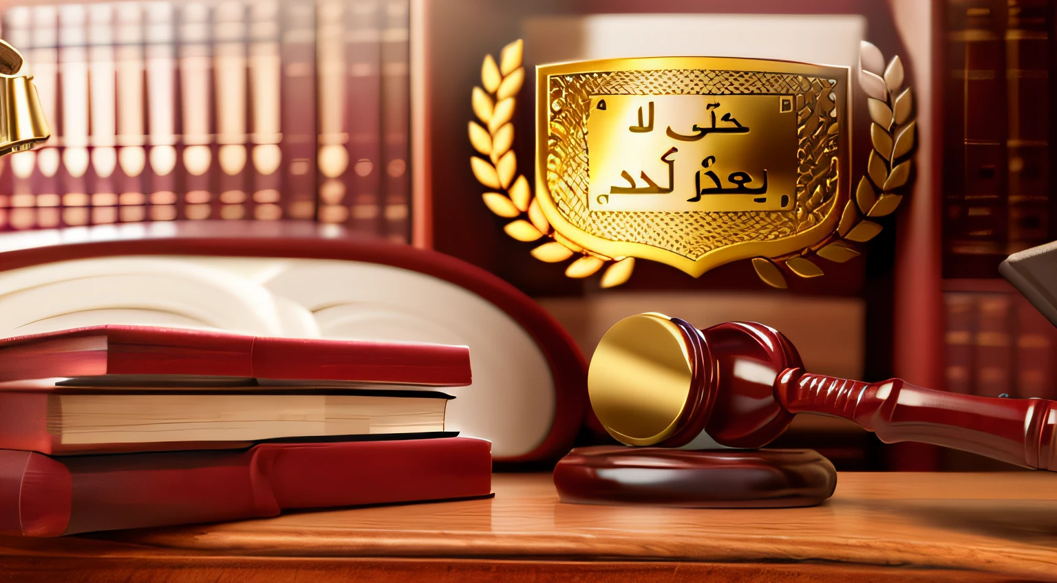 gavel and a book, law elements, arabic text, accurate court, law aligned, lawyer clothing, official product image, justice, the justice tarot card, courtroom,