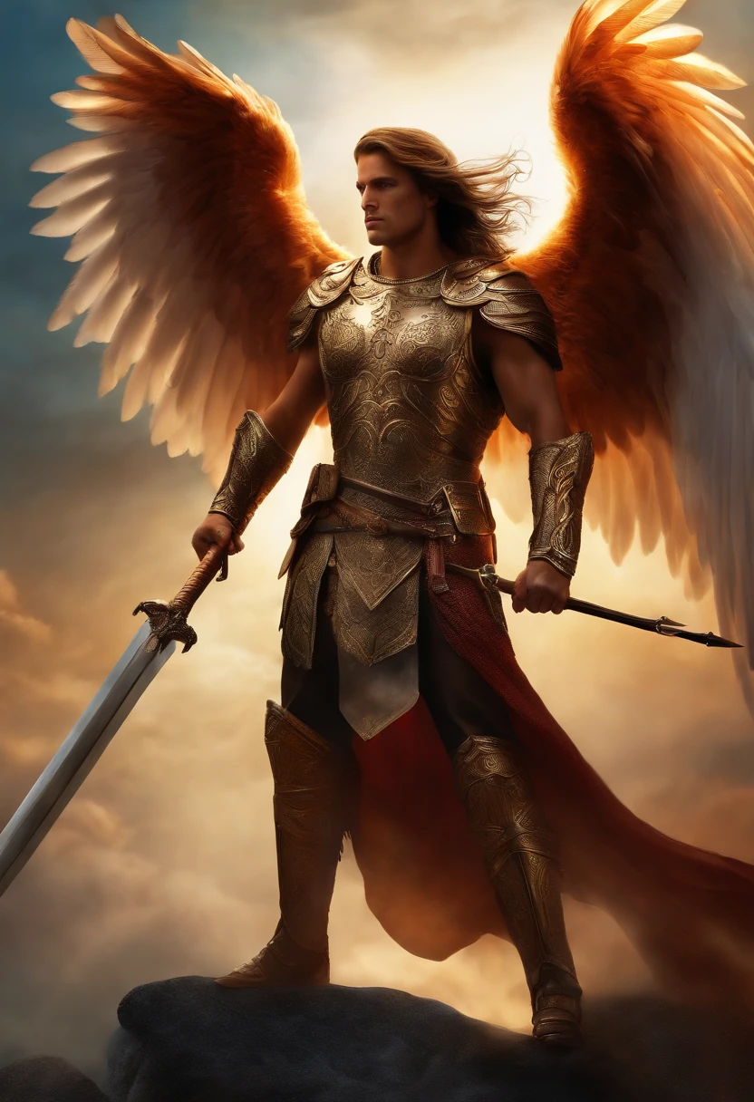 I want a very masculine tattoo of the Archangel Michael, the Greek angel holding a scale and a sword on the inside of the forearm, slightly surrounding the outside of the forearm of 15 centimeters and around Maori with more geometric