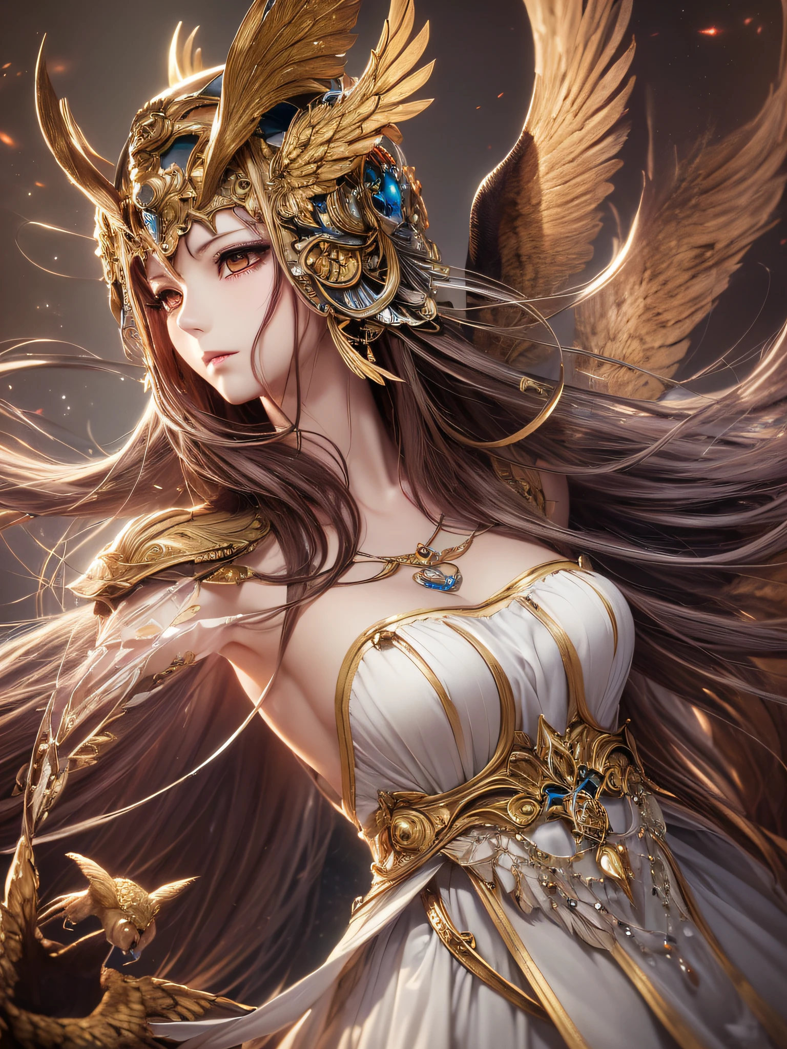 ((Finest quality)),(超A high resolution),(ultra-detailliert),((Best Anime)),sharpnes,Clear,Fantasy art with astounding depictions, (Athena), (owls),Ancient battlefields