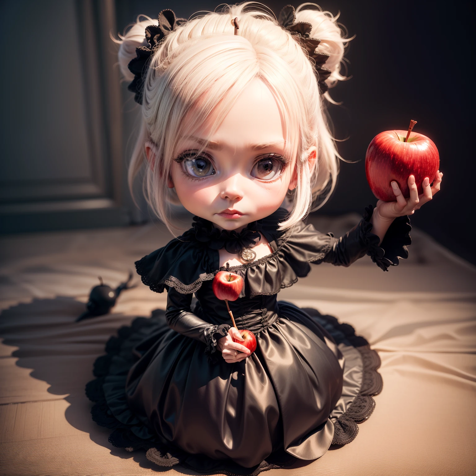 Cute Baby Chibi Anime、(((chibi 3d))) (Best Quality), (masutepiece)、Portrait of a very elderly woman (((Perfect red apple))) In one hand,, witch woman, granny, looking stern, Tomasz Jedlšek, portrait of a dark witch, Adam Marczyński, by Alexander Cobbsday, by Tadeusz Pruszkówski