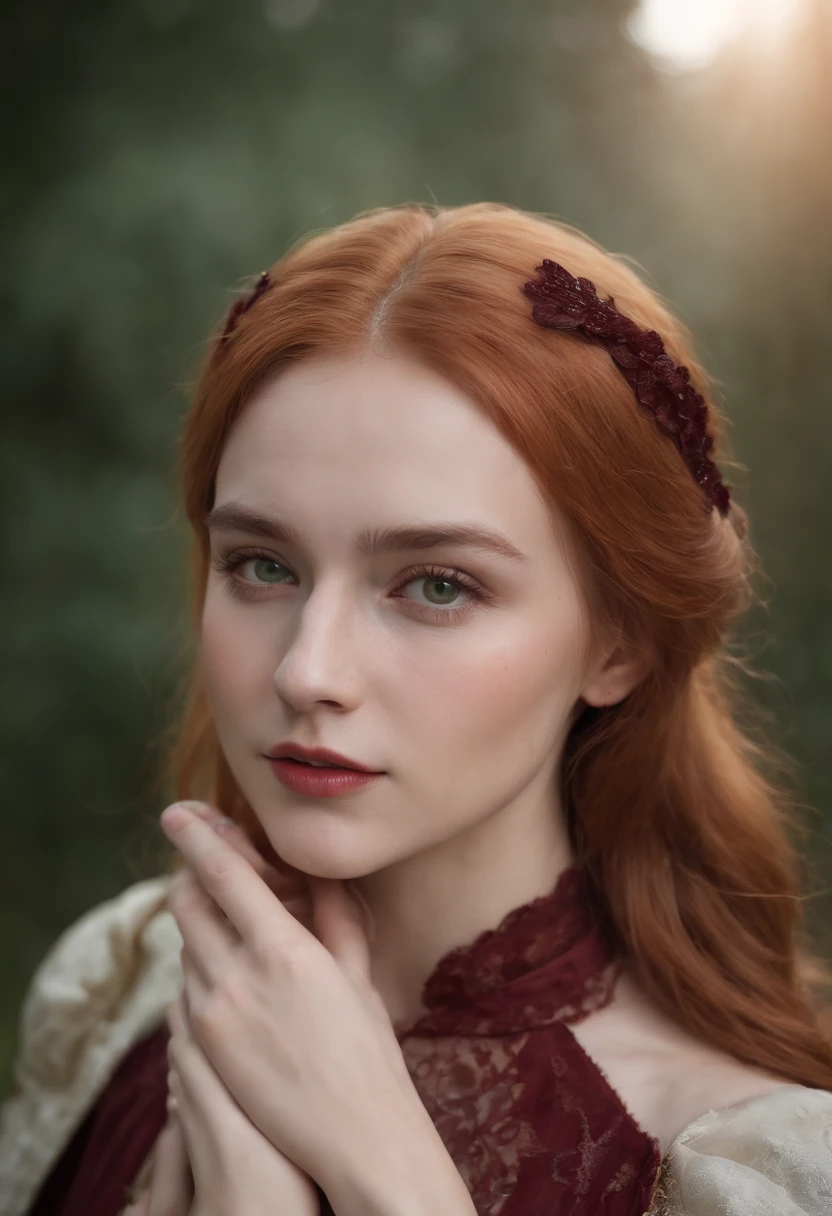 (((a deep reddish wound crosses her left cheek))) fair complexion, woman around 19 years old, natural yellow hair, distinctive green eyes, wearing dress, slender and graceful, beautiful, candlelight in a medieval setting, ultra sharp focus, realistic shot, medieval female clothes, tetradic colors (scar:1.4)