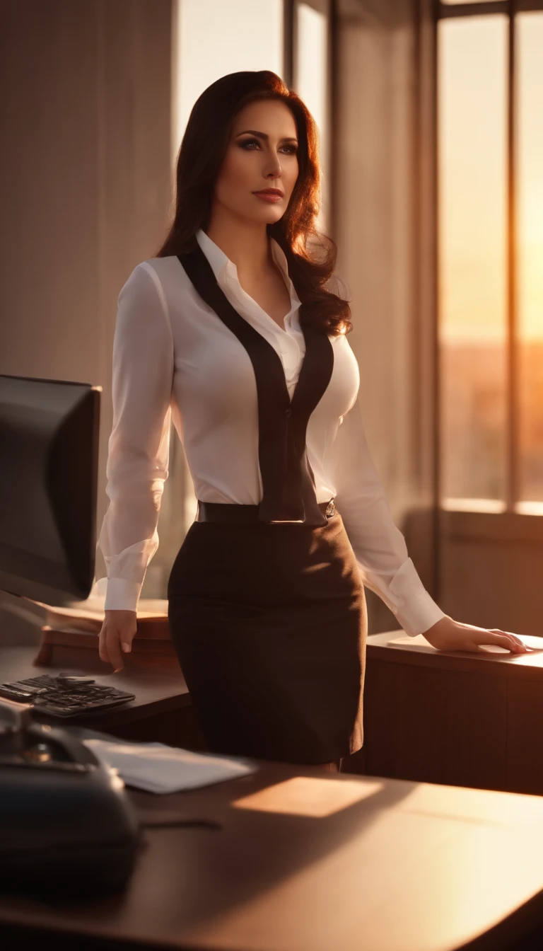 evening　Mare　the setting sun　milf girl wearing tight office clothes Crying face　cute little　A dark-haired huge breast