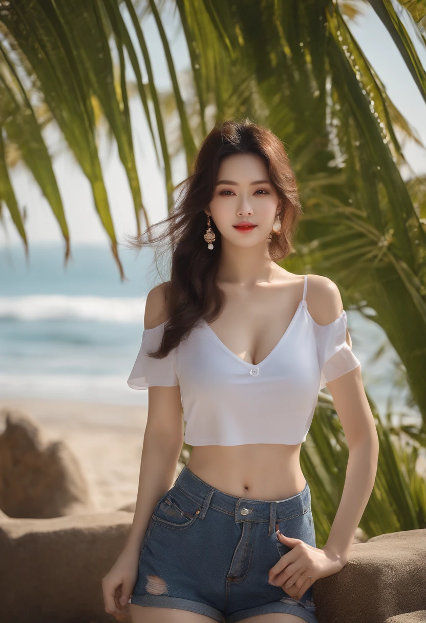 、((addielyn))、Random posture、(extremely delicate and beautiful work)、(master masterpiece)、1 Girl、Very delicate and elegant Hee-style T-shirt with ripped shorts、highly detaild、distorted ponytail、charming look、beautiful and clear eyes、green pupil、delicate necklace、delicate earrings、Simple blur background、Extreme detail、beautify、captivating、ultra-fine painting、a delicate face、Delicate body shape、Fine collarbones、beautiful lips、mix4、(8K、Raw-Photo、Top Quality、master masterpiece:1.2)、(Real、Realistis:1.37)、1 daughter、I want to hug you、saturated、Professional Lighting、photons mapping、radiosity、physics based rendering(physics based rendering(Physically Based Rendering))、Above the waist、large full breasts、without any bra, nipples popping out, wet top, valley、Lift your chest, ,Sunny weather, enormous breast, seaside, waves, palm tree, Wet white t-shirt and ripped shorts, Sunny weather, enormous breast, seaside, waves, palm tree, Wet white t-shirt and ripped shorts, Sunny weather, enormous breast, seaside, waves, palm tree, Wet white t-shirt and ripped shorts, Sunny weather, enormous breast, seaside, waves, palm tree, Wet white t-shirt and ripped shorts, Sunny weather, enormous breast, seaside, waves, palm tree, Wet white t-shirt and ripped shorts