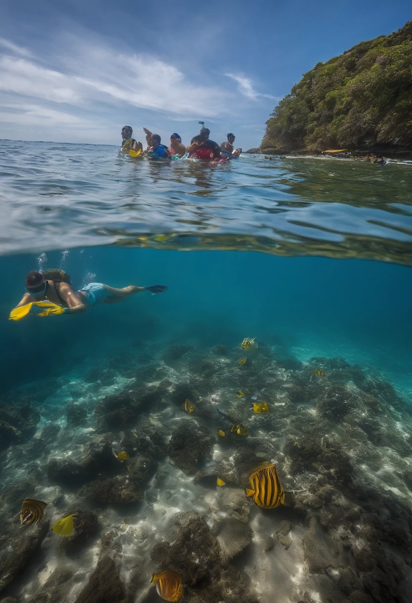 Certainly,Here are the keywords that describe a group of people in the sea promoting marine conservation:
crowd
Marine protection
seawater
Snorkeling
Diving equipment
Propaganda flag
halobios
Plastic waste
Transparent water
Sunlight
Happy
unite
Information dissemination
photography
shot