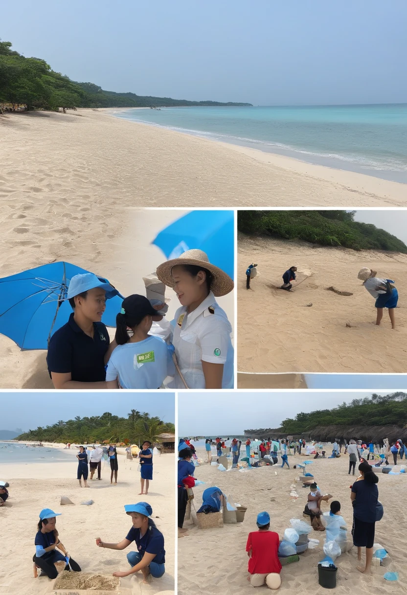 Here's about another scene,Keywords that describe people protecting the ocean:
sea beach:beautiful beaches,Blue waters blend with golden sand。
crowd of:Diverse volunteers and participants in environmental activities,Everybody。
Beach cleanup:People carry eco-friendly bags and garbage bags,Pick up plastic trash and waste on the beach。
Eco-friendly clothing:Volunteers wore eco-themed T-shirts and hats,Encourage environmental action。
Cleaning tools:Picker、Garbage bags and gloves,For cleaning up the beach。
Billboards:People holding billboards,It says "Protect the oceans"、Slogans such as "working together"。
Sun umbrella:Volunteers set up umbrellas on the beach,Provide shade for everyone。
Sea backgroun:Against the background of crystal clear water,Beautiful coral reefs and tropical fish can be seen。
sun light:The sun shines on the sea and sand,Illuminate the entire scene。
cooperation:People work together,Demonstrate teamwork。
Child involvement:Child volunteers are also involved,Educate the next generation about the importance of protecting the ocean。
Clean awareness:People are smiling,Convey a commitment to ocean protection。
Beauty:The whole scene highlights the beauty of nature and a sustainable future。
This scene shows people coming together,Invest in cleaning beaches and protecting the ocean。Their cooperation and active participation convey respect and appreciation for nature。This image is inspiring,Call for more people to act,Working to protect our marine ecosystems。