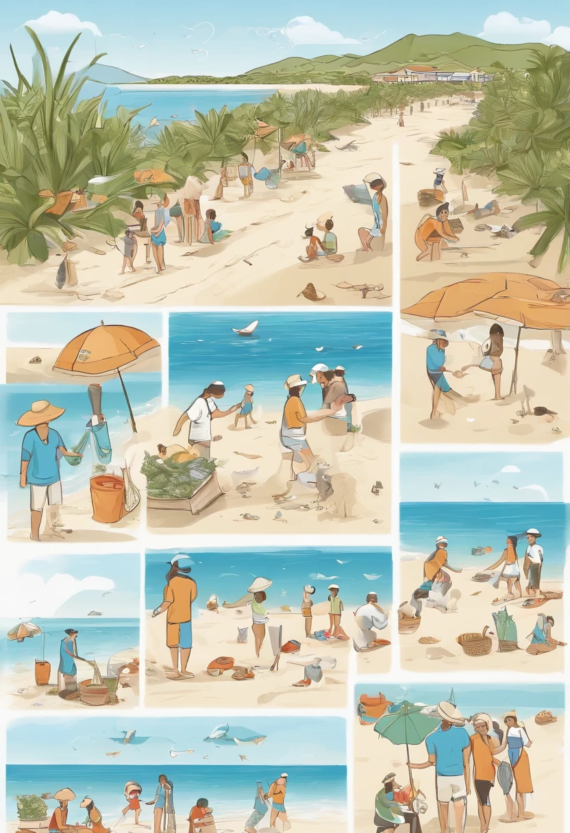 Here's about another scene,Keywords that describe people protecting the ocean:
sea beach:beautiful beaches,Blue waters blend with golden sand。
crowd of:Diverse volunteers and participants in environmental activities,Everybody。
Beach cleanup:People carry eco-friendly bags and garbage bags,Pick up plastic trash and waste on the beach。
Eco-friendly clothing:Volunteers wore eco-themed T-shirts and hats,Encourage environmental action。
Cleaning tools:Picker、Garbage bags and gloves,For cleaning up the beach。
Billboards:People holding billboards,It says "Protect the oceans"、Slogans such as "working together"。
Sun umbrella:Volunteers set up umbrellas on the beach,Provide shade for everyone。
Sea backgroun:Against the background of crystal clear water,Beautiful coral reefs and tropical fish can be seen。
sun light:The sun shines on the sea and sand,Illuminate the entire scene。
cooperation:People work together,Demonstrate teamwork。
Child involvement:Child volunteers are also involved,Educate the next generation about the importance of protecting the ocean。
Clean awareness:People are smiling,Convey a commitment to ocean protection。
Beauty:The whole scene highlights the beauty of nature and a sustainable future。
This scene shows people coming together,Invest in cleaning beaches and protecting the ocean。Their cooperation and active participation convey respect and appreciation for nature。This image is inspiring,Call for more people to act,Working to protect our marine ecosystems。