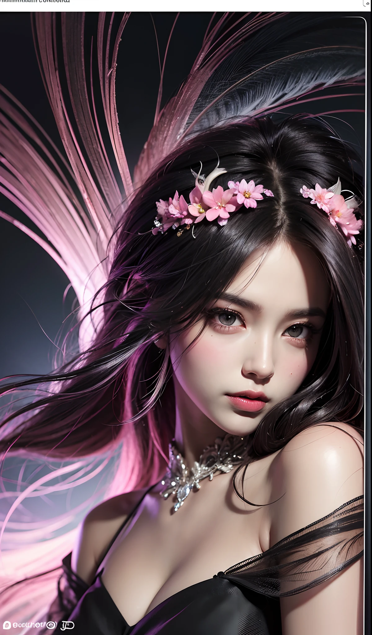 ((Swan anthropomorphic feminine)), delicate feathers swan anthropomorphic, ((human face woman)), charming feathers, beautiful plumage swan anthropomorphic, ((etheral feathers))), ((dark pink cheekbones)), fractal diamond feathers, pretty face, ((tender love eyes)), ((black eyes)), (( black pupil )), Miki Asai Macro photography, close-up, hyper detailed, trending on artstation, sharp focus, studio photo, intricate details, highly detailed, by greg rutkowski --auto --s2