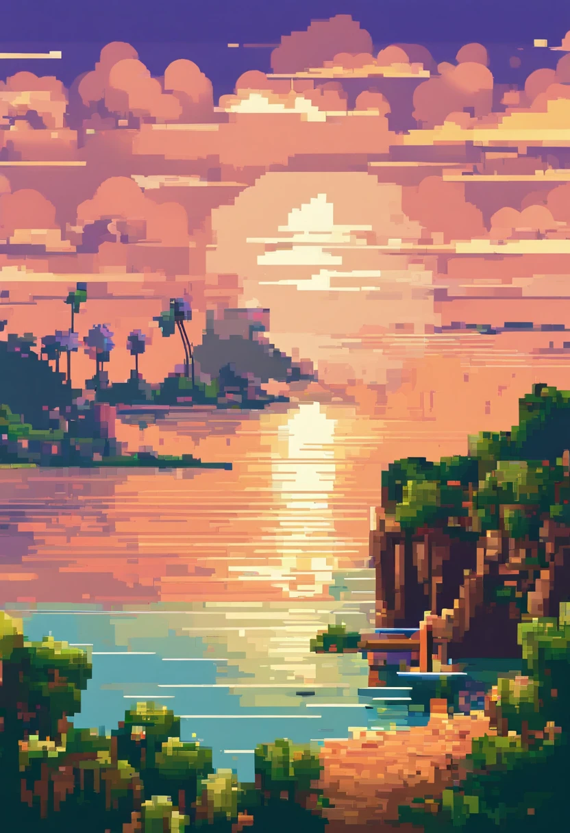 Pixel art kerala. Evening. 3d pixel art 4k wallpaper. Incredible pixel art details. Pixel art. Steam waves. Detailed unreal engine pixel art