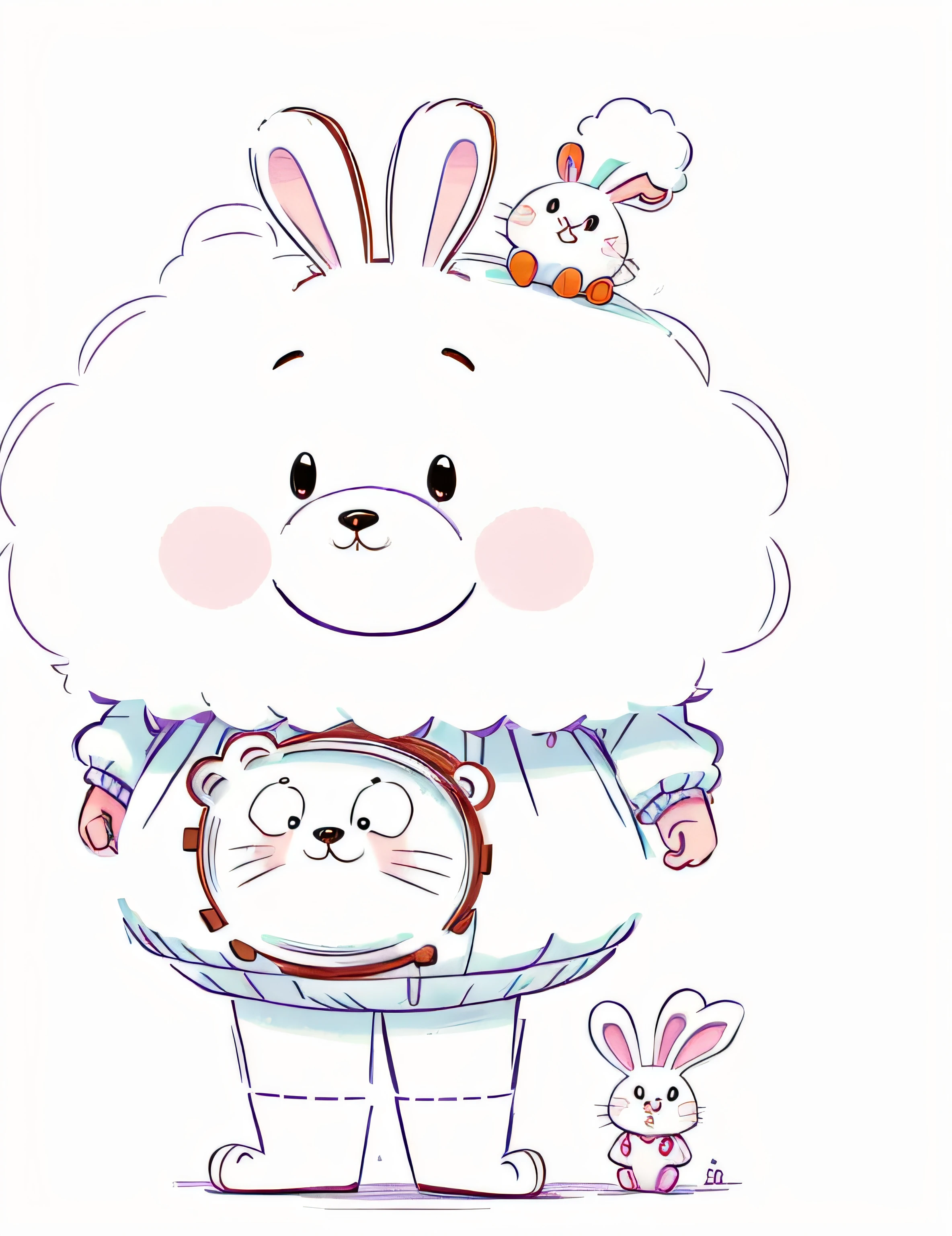 Cartoon bear with big nose and big nose, cooking a, edgBunny_Character, rabbit face only, ,adorable rabbit, with round face,coloring page,