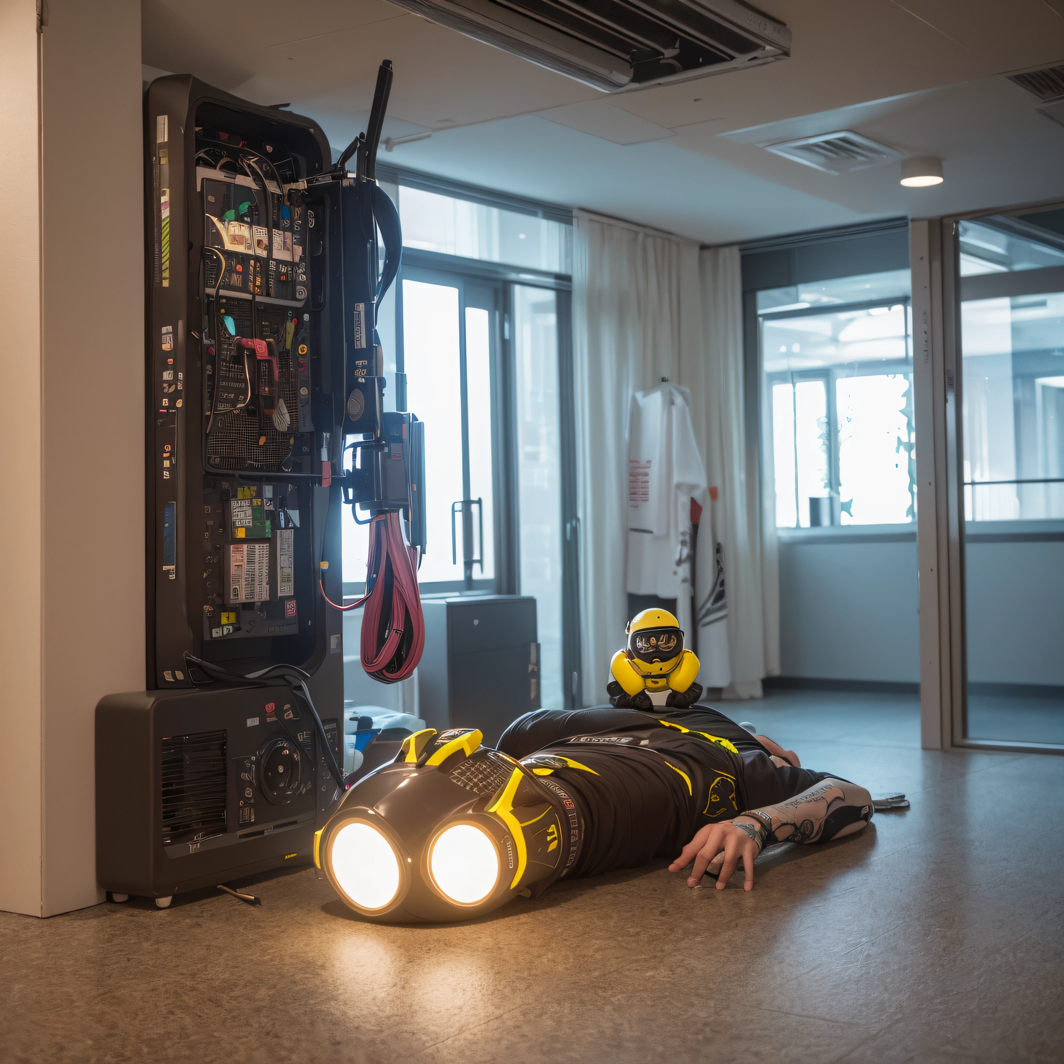 ((calidad superior)), ((obra maestra)), ((realista)), (Los detalles), (fotorrealista:1.5), Humanoid puppets lying on a concrete floor, Science-Fiction, HDR, Trazado de rayos, NVIDIA RTX, Los ultra-Highres, Irreal 5, Sub-Surface Scatterring, PBR texturizado, Post-procesamiento, Anisotropic filtering, Profundidad de campos, maximum sharpness and sharpness, Regla de los tercios、8K RAW、(Luminescent Particles:1.4)、(super-detailed CG、Unidad 8k Fondos de pantalla、lighting like a movie、destello de lente、foco nítido、Arte cyberpunk、arquitectura cyberpunk