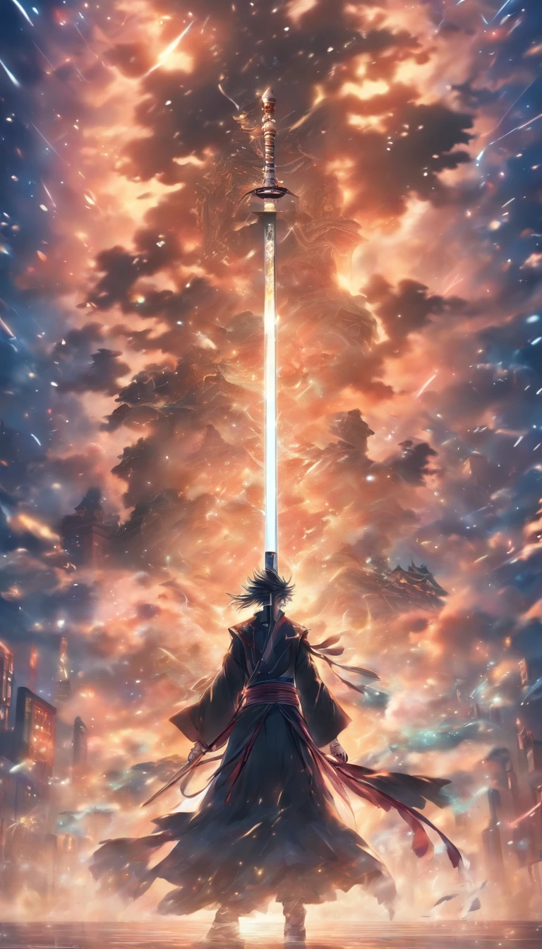 ((Masterpiece)),(Best quality)),Faraway view,There were twenty swords suspended in the air,Sword rain,A young Taoist priest,Infinite Sword System,Glow effects,Hyper-realistic,Ultra photo realsisim,Chinese ink style,8K,super-fine,high qulity