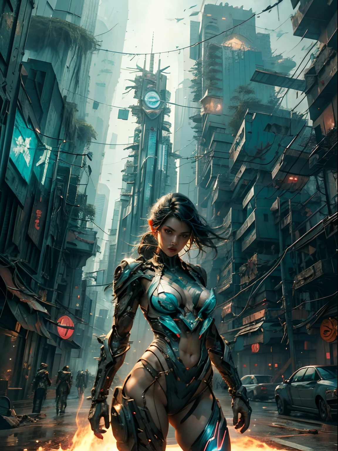 1 Cyberpunk girl, cowboy shot, NSFW,  futuristic, mechanical aesthetics, complex machinery, high-tech futuristic Cyberpunk city in the background, virtual engine 5, cinematic lighting.