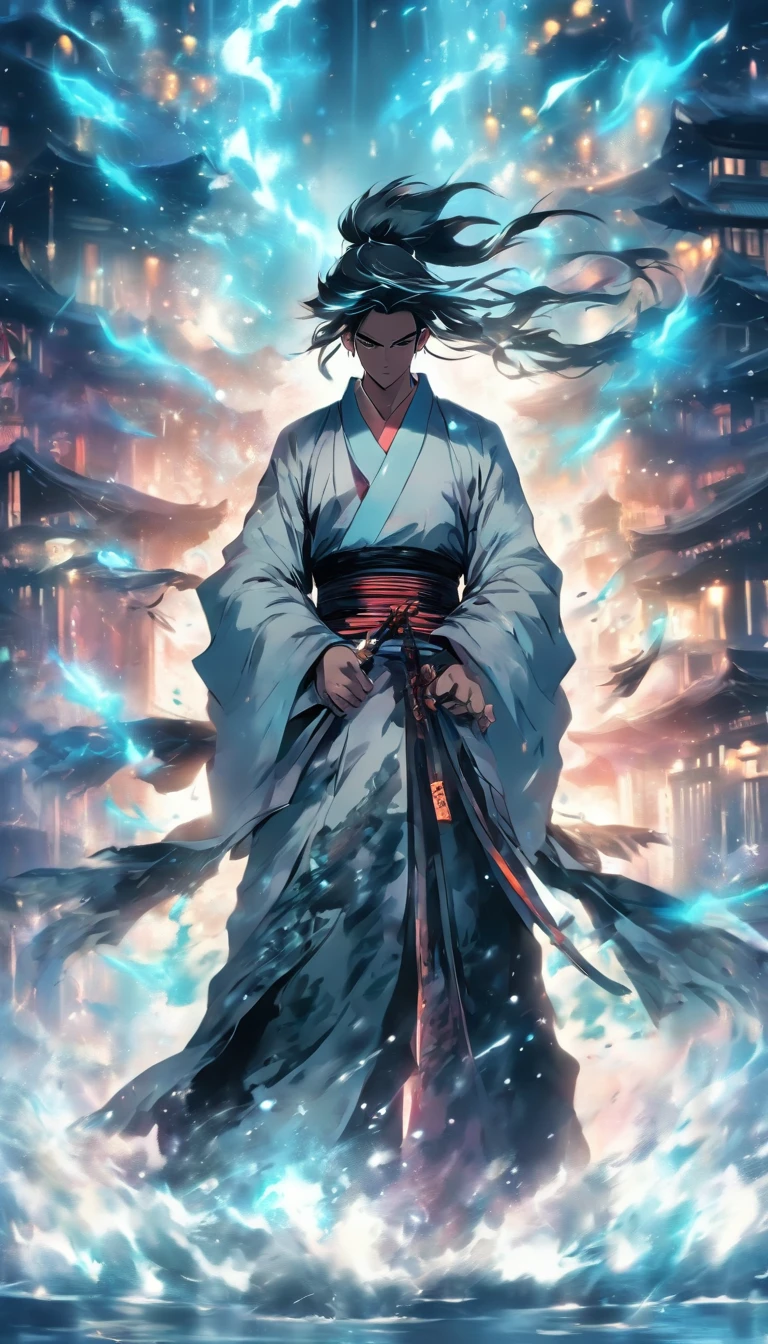 ((Masterpiece)),(Best quality)),Faraway view,There were twenty swords suspended in the air,Sword rain,A young Taoist priest,Infinite Sword System,Glow effects,Hyper-realistic,Ultra photo realsisim,Chinese black and white ink style,Black and white,Decolorization,Smudge,ink,8K,super-fine,high qulity