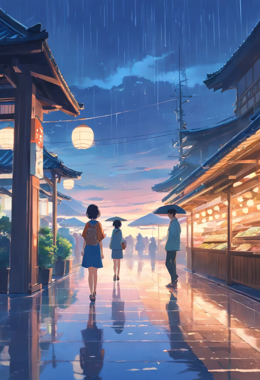 pavilion,Overlooking the perspective,rained