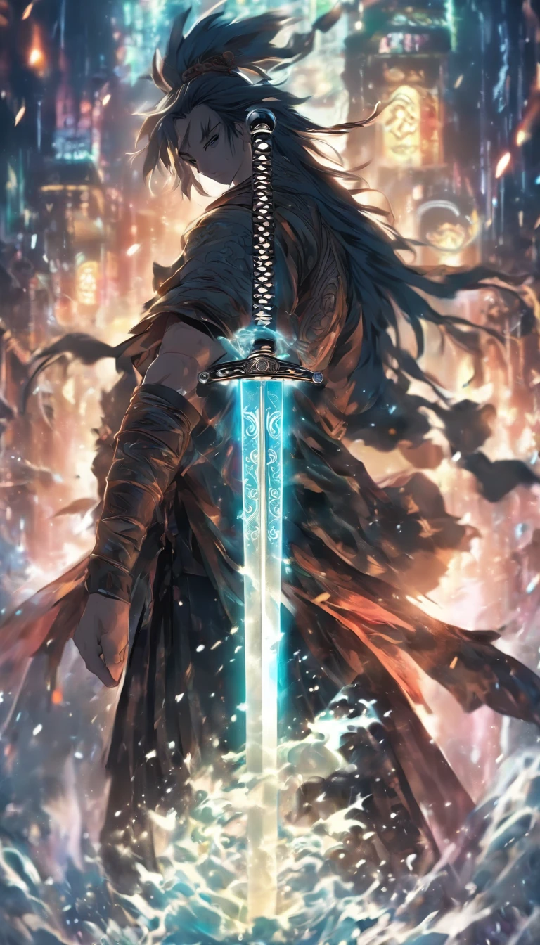 ((Masterpiece)),(Best quality)),Faraway view,There were twenty swords suspended in the air,Sword Rain,A young Taoist priest,Infinite Sword System,Glow effects,Hyper-realistic,Ultra photo realsisim,Chinese black and white ink style,Black and white,Decolorization,Smudge,ink,8K,super-fine,high qulity,OC renderer