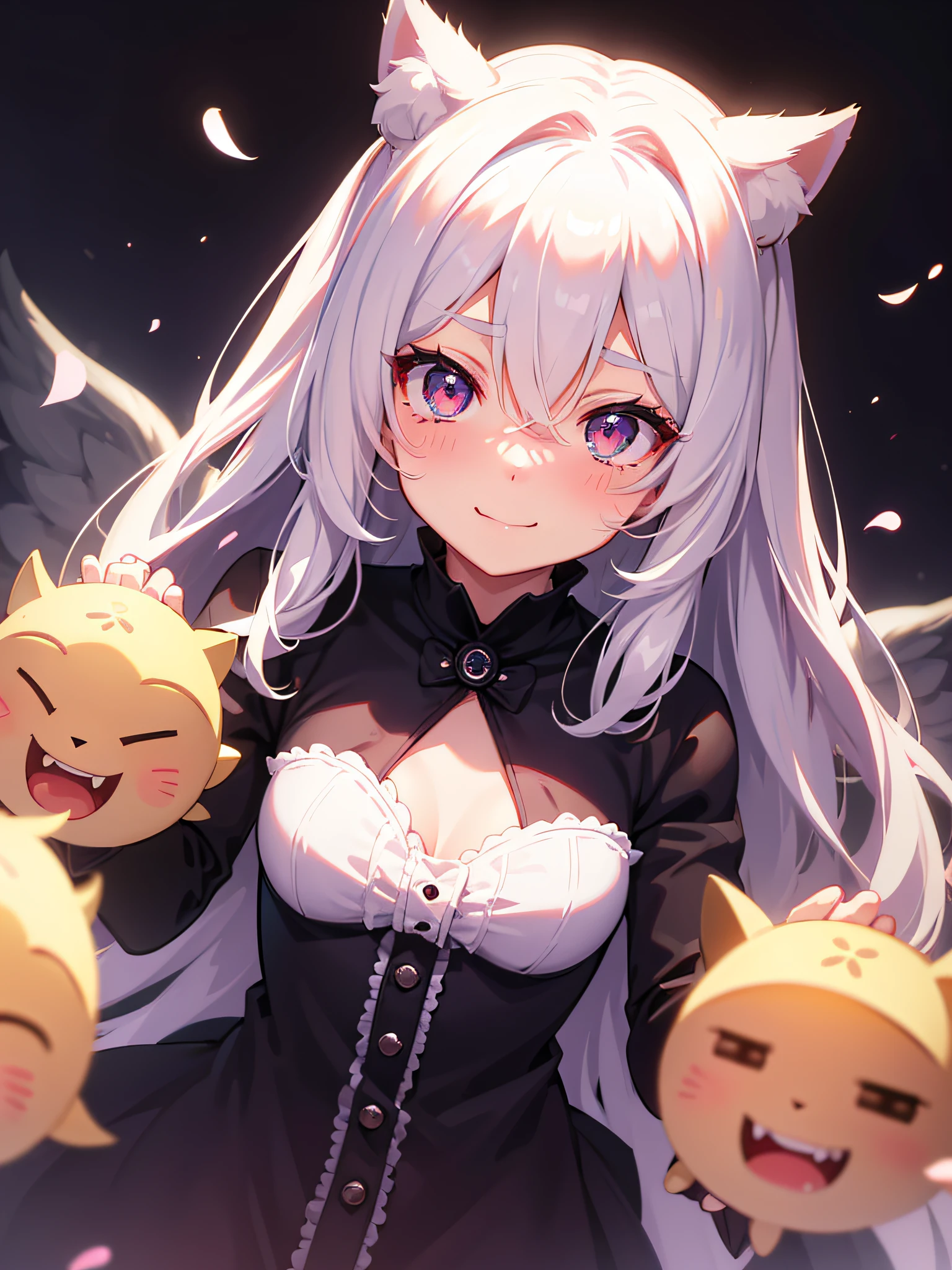 hair bobbles, wince, long eyelashes, solid round eyes, fake animal ears, slight smile, ear blush, fang, surrealism, ombre, anaglyph, stereogram, tachi-e, ass pov, atmospheric perspective, 8K, super detaill, ccurate, Best Quality