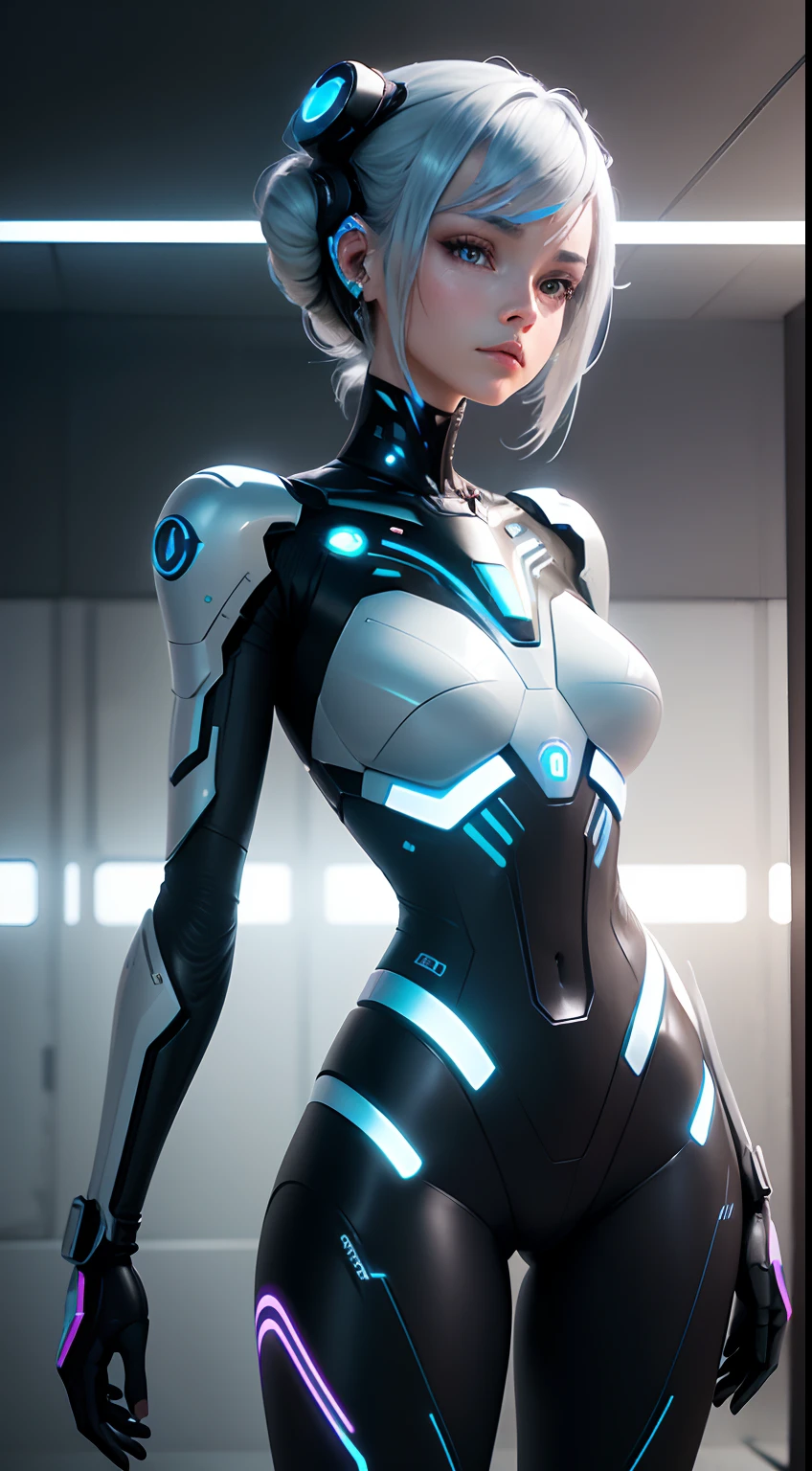 A contemporary image of a humanoid robot or AI like Siri or Alexa, medium: digital art, style: futuristic with a touch of realism, lighting: ambient with highlights reflecting off the sleek design of the AI, colors: metallic silvers, cool blues, and vibrant digital neons, composition: captured with a high-resolution digital camera, emphasizing the intricate details and advanced design, symbolizing the pervasive presence of AI in our modern lives due to technological advancements --ar 16:9 --v 5.1 --style raw --q 2 --s 750