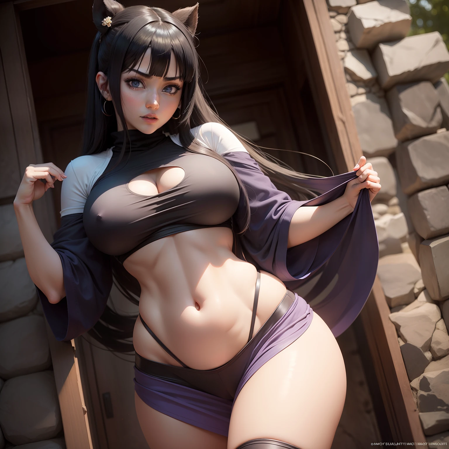 1 gadis,Hinata Hyuga cosplay, big breasts, slim stomach, big hunchback, Hinata Hyuga
