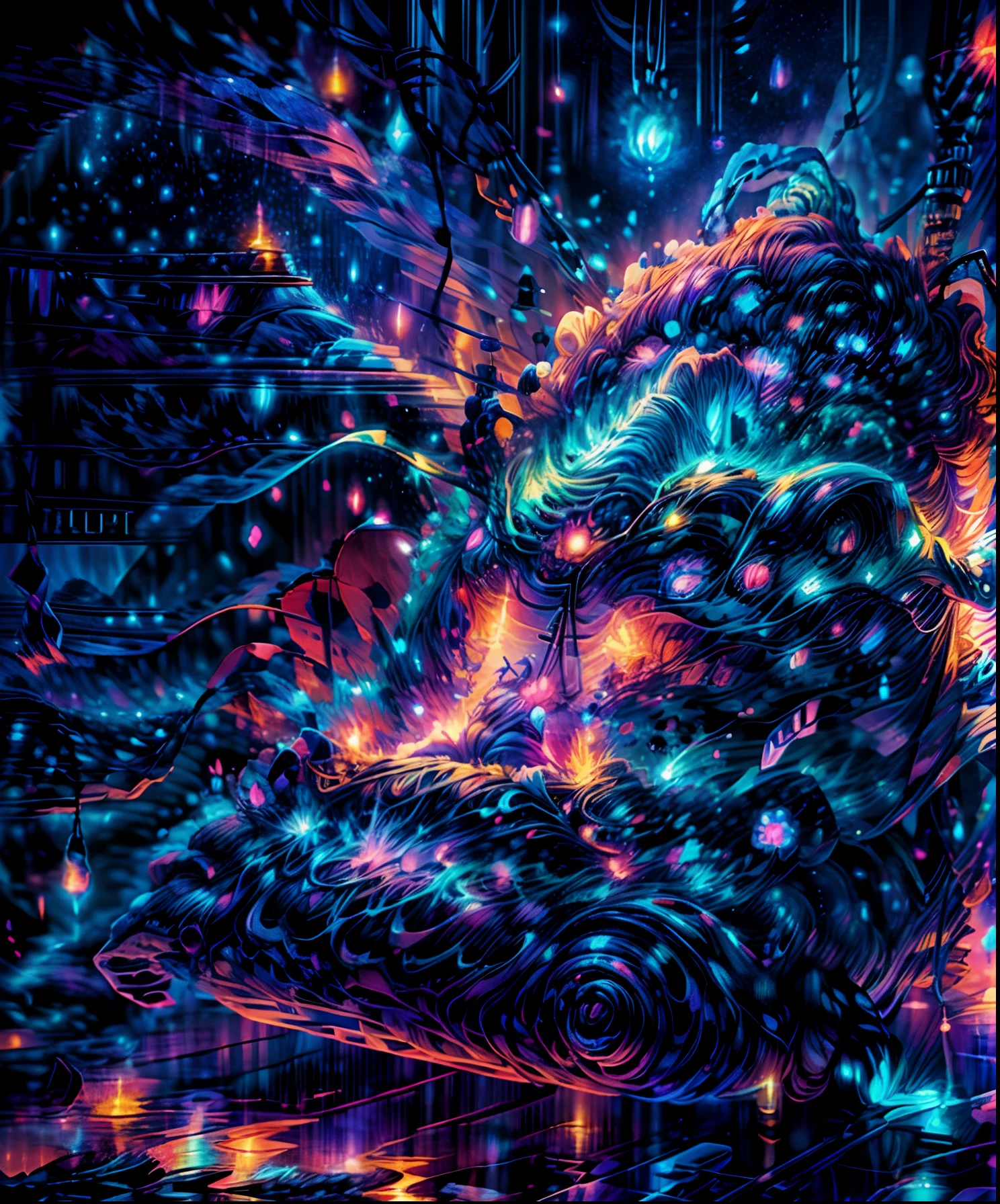 Describe a scene where a cute girl character is lying on a grassy hill, Looking up at the starry sky. Surround her with colorful nebulae and her favorite constellations.