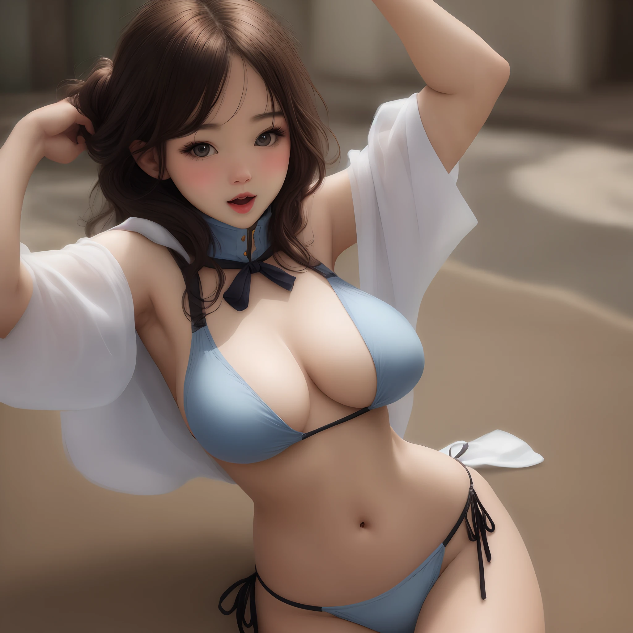 Cute realistic girl bib boobs without bra bikini