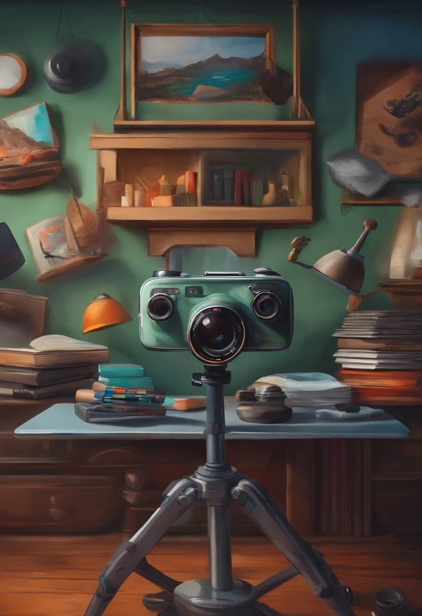 vr,cartoon image,cameras,camera,painting of a,UAVs,paint brushes,pupils,Positive