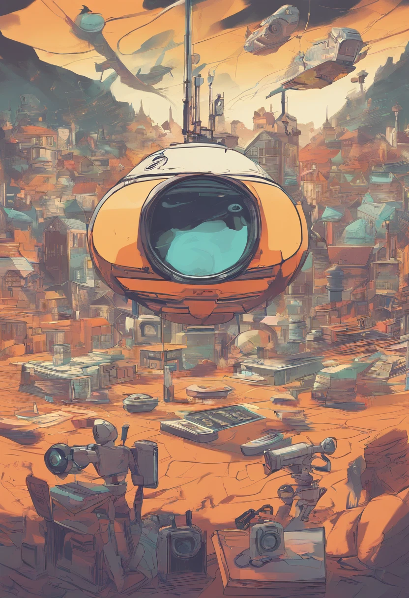vr,cartoon image,cameras,camera,painting of a,UAVs,paint brushes,pupils,Positive