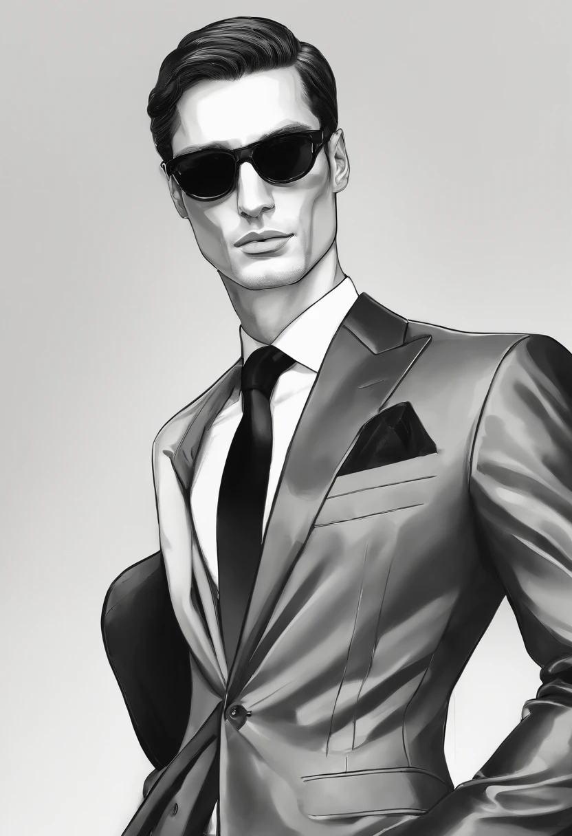 man,bald tall slim sexy in elegant black suit with black sunglasses