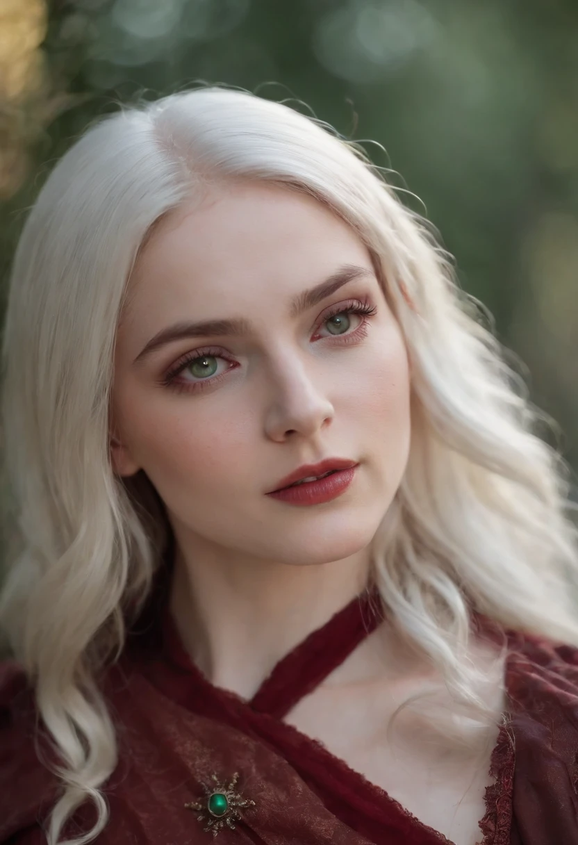 (((a deep reddish wound crosses her left cheek))) fair complexion, woman around 19 years old, natural white hair, distinctive green eyes, wearing kohl, slender and graceful, beautiful, candlelight in a medieval setting, ultra sharp focus, realistic shot, medieval female clothes, tetradic colors (scar:1.4)