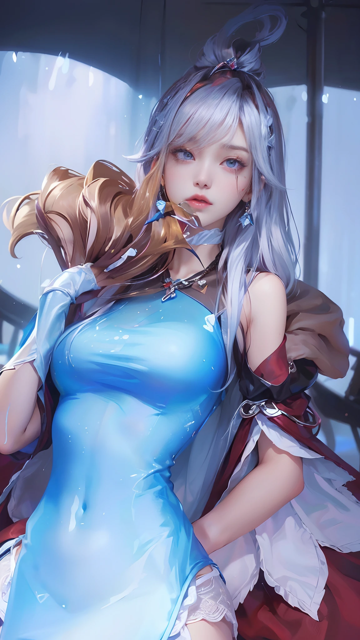 (Masutepiece: 1.3), (maximum resolution: 1.2), (Ultra HDTV: 1.2), cinematic lighting, 8K resolution, Eye and skin detail, detailed facial features, , ( Sharp focus: 1.2), (Face focus: 1.2) , Perfect style, Beautiful, sharp face, Anatomically accurate, Highly detailed skin and face structure, Eye detail, Double eyelids, Thin eyebrows, Glitter eyeliner: 1 Natural cheeks, Glossy skin, White skin: 1.2, (Lip gloss: 1.4), 、 (Shy look: 1.2), Skin and face texture detail, Detailed eyes, Double eyelids, Natural cheeks, , Glossy lips: 1.4, Protruding cleavage、(Large sperm count in breast: 1.4) (Large sperm count in thighs: 1.2) 、 blushing、shy、impatience、frustration、fear of embarrassing glaresknees open、open legs、masturbation behavior、chest stroking、white lingerie、black bra、shiny small flower necklaces and ears Socks Long、Sweating Thighs、Transparent Underwear、 20 years old, Neat and Clean Woman、Red Hair、Colored Hair、Short Hair, Big Tits, Upturned, Floor Sitting, Bedroom、(Complete Maid Outfits) perfect: 1.5)、short white hair