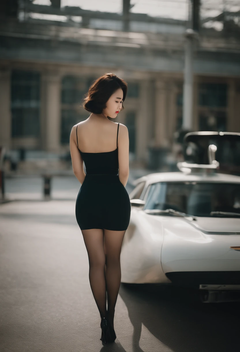 beautiful Korean women,shorth hair,high-heels,27yo,Whip whip,Underwear with see-through,de pele branca,Black garter stockings,Overweight,thighs thighs thighs thighs,Big butt,bewitching poses