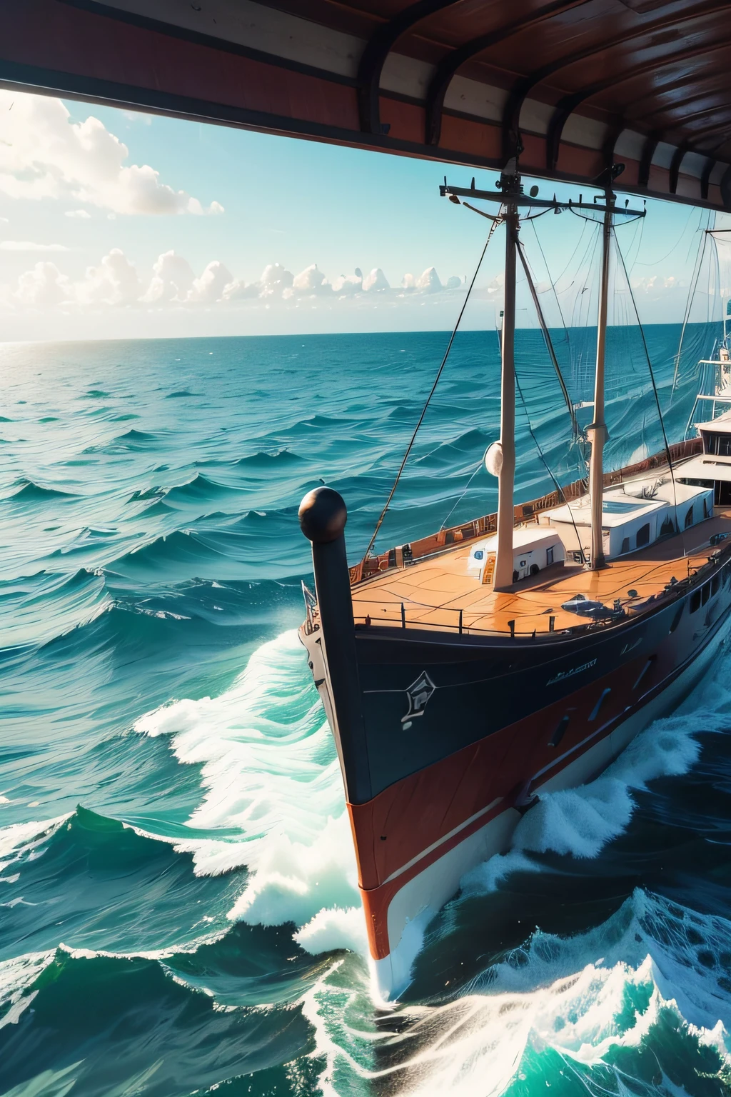 crie um barco navegando em alto mar