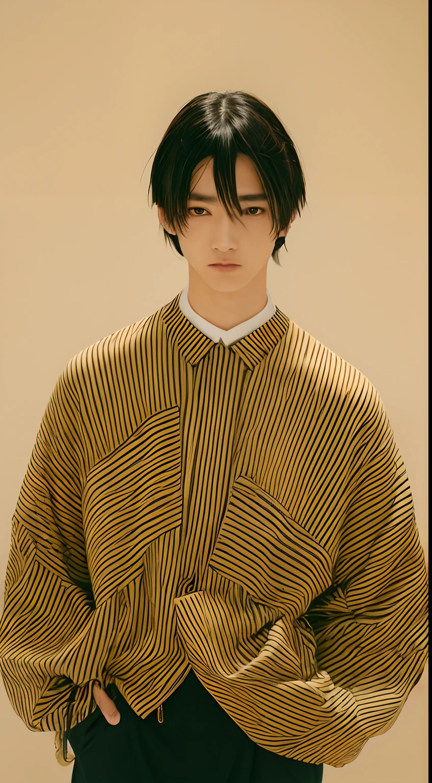 one Japanese male model ,Unique hair details, colorful Y2K fashion, Near future, Curvilinear details , short hair
