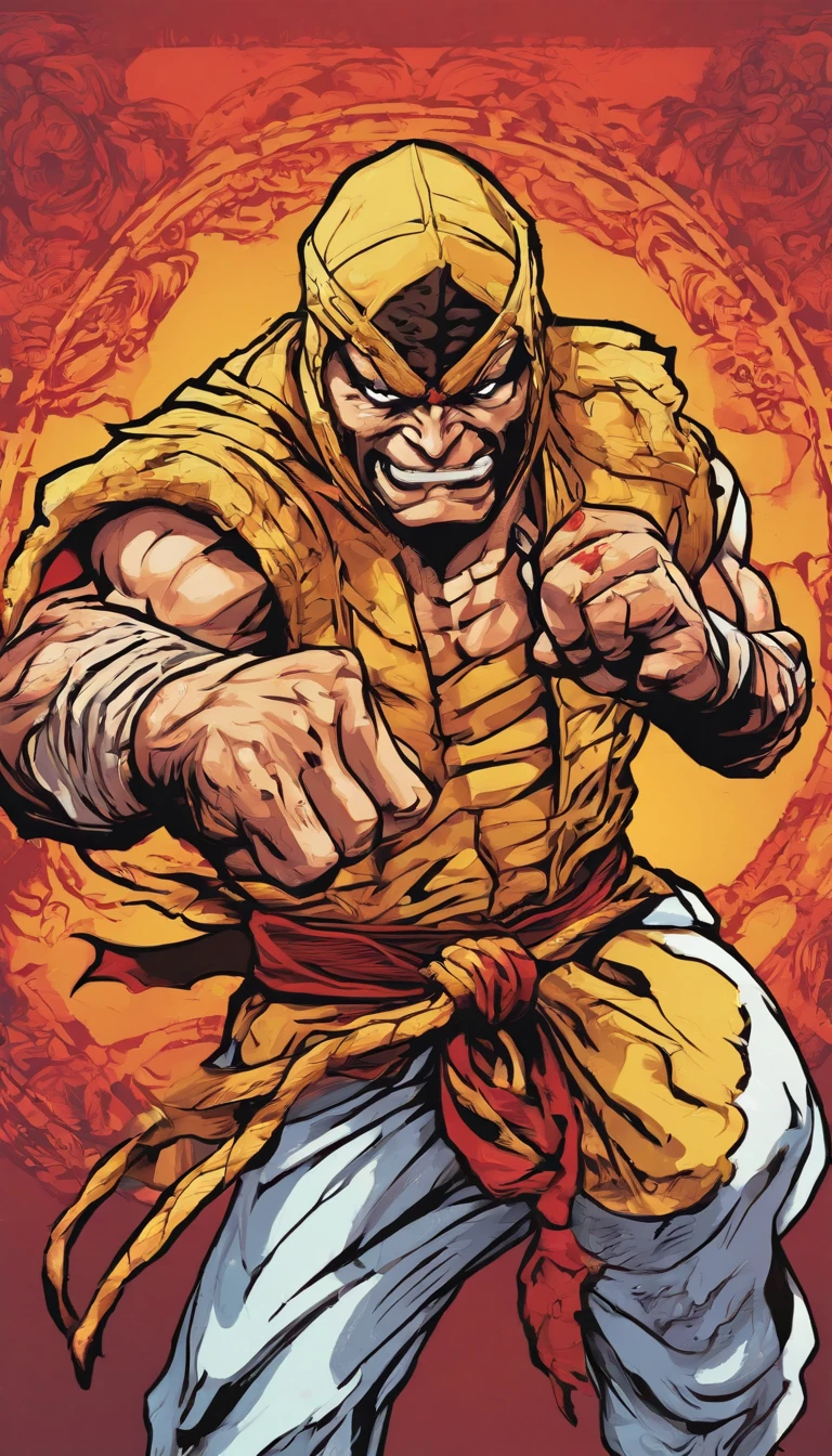 midshot, cel-shading style, centered image, ultra detailed illustration of mortal kombat scorpion, (tetradic colors), inkpunk, ink lines, strong outlines, art nouveau, art by MSchiffer, bold traces, unframed, high contrast, cel-shaded, vector, 32k resolution, best quality