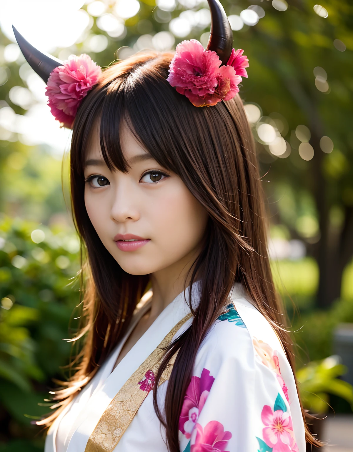 ((World of Darkness)),Professional , masterpiece、top-quality、photos realistic , depth of fields 、Dark Fantasy、(Ultimate Beauty)、(shooting stars:0.9)、(nebulas:1.3)、A dark-haired、(White bikini armor)、(Mystical expression)、(The fox has five tails)((Fight dragons)),(Wear a beautiful kimono),(Wear a beautiful kimono with colorful floral patterns)、Jewel Gold Weapon、Particles of light),(Has a devil's mask)、Gorgeous gold weapons ,(( Gorgeous Dragon Sword)) , (Fox Mask),,(maikurobikini) 、((Black Haired Beautiful Girl))、(Castle background)、(demonic wings)、((Gangle's forest background))、Beautiful Caucasian beauty、1a person、dynamic ungle,(((Two devil's horns on the head)))、Smaller head、Idle Smile、Thin and beautiful female hands、Mystical expression、Light Effects、intense fighting、Wind-effect、magic circles、With the legendary magic wand、Dragon's tail、